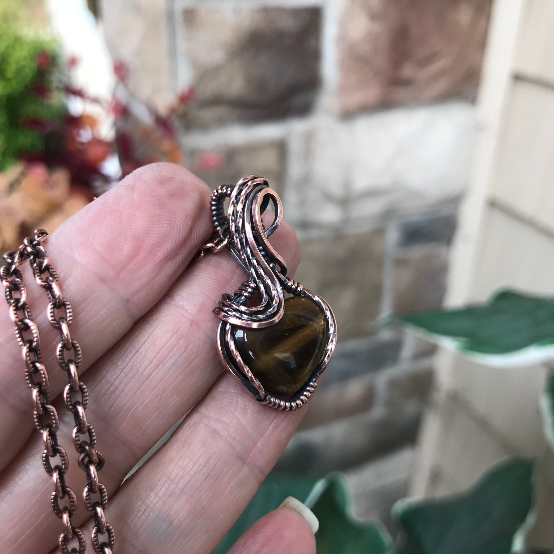 Tiger Eye Mini Heart Copper Necklace