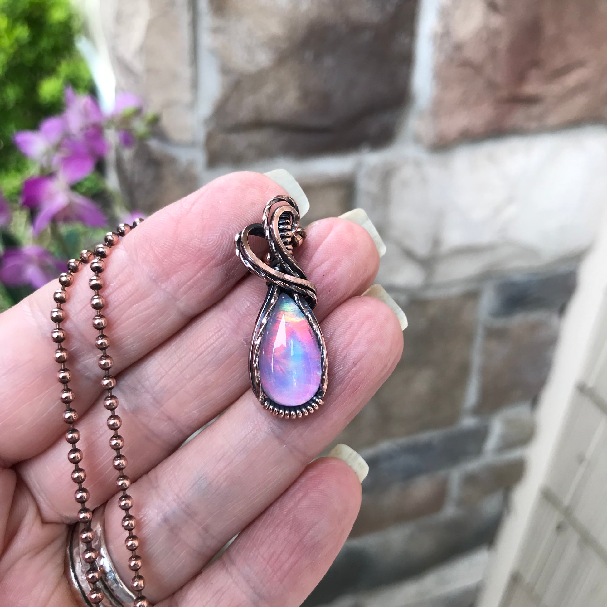 Aurora Opal Orange Pink Copper Necklace