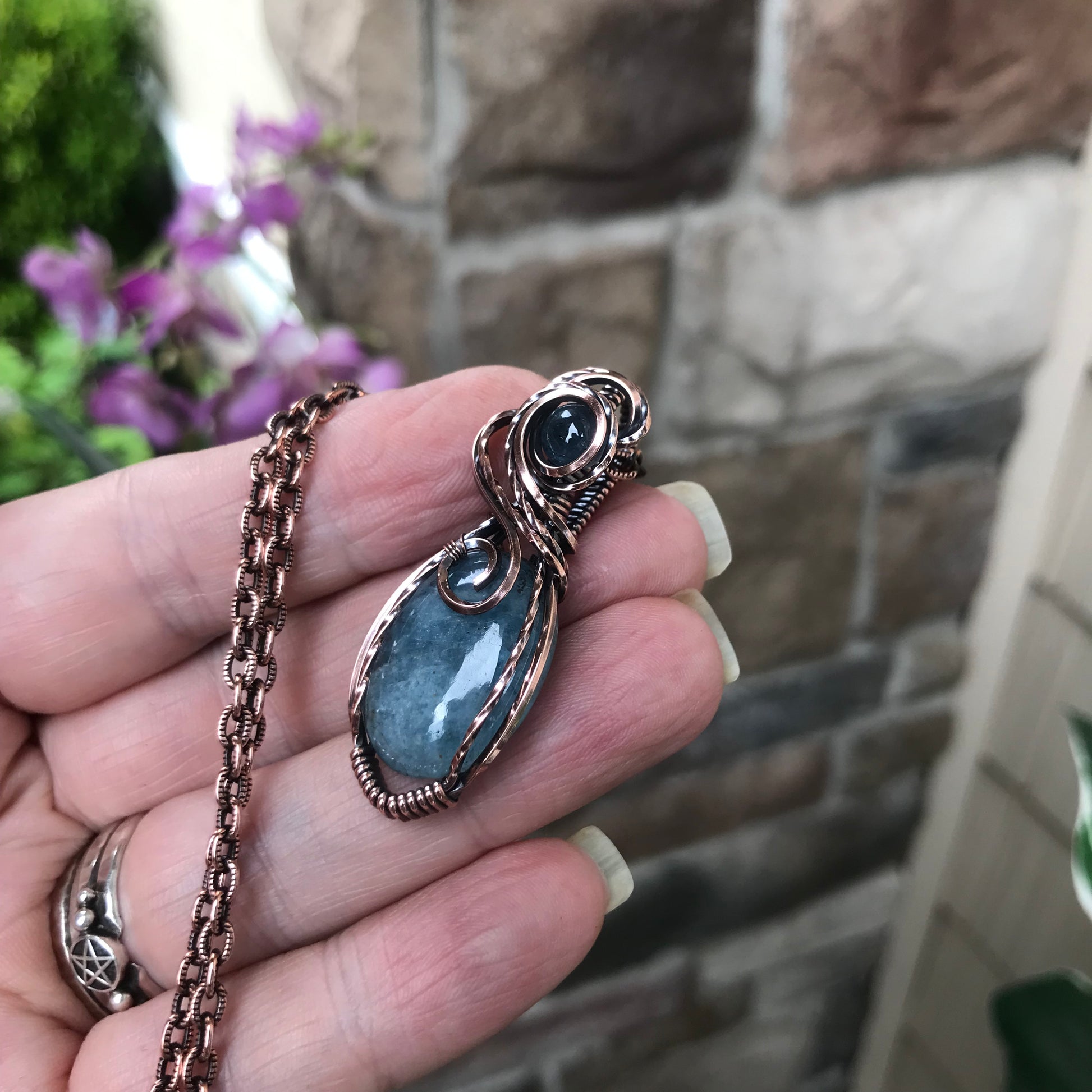 Aquamarine Oval Small Copper Pendant