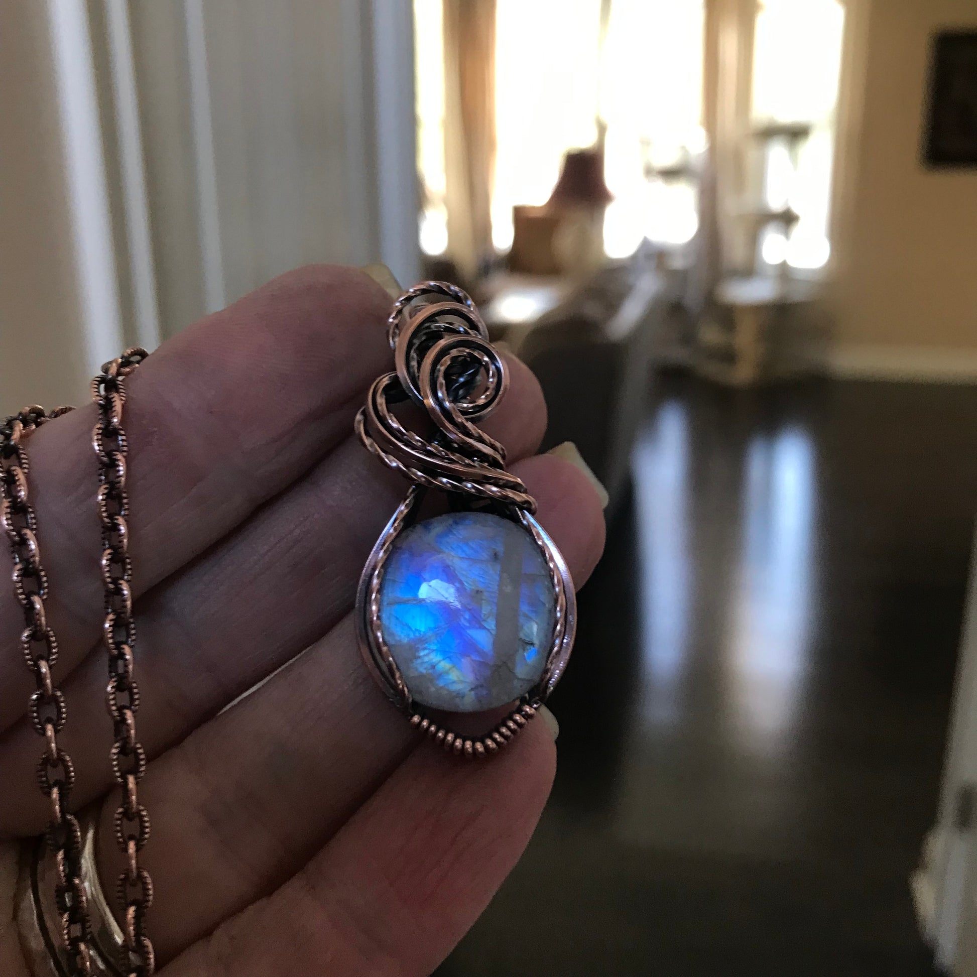 Blue Moonstone Round Copper Necklace