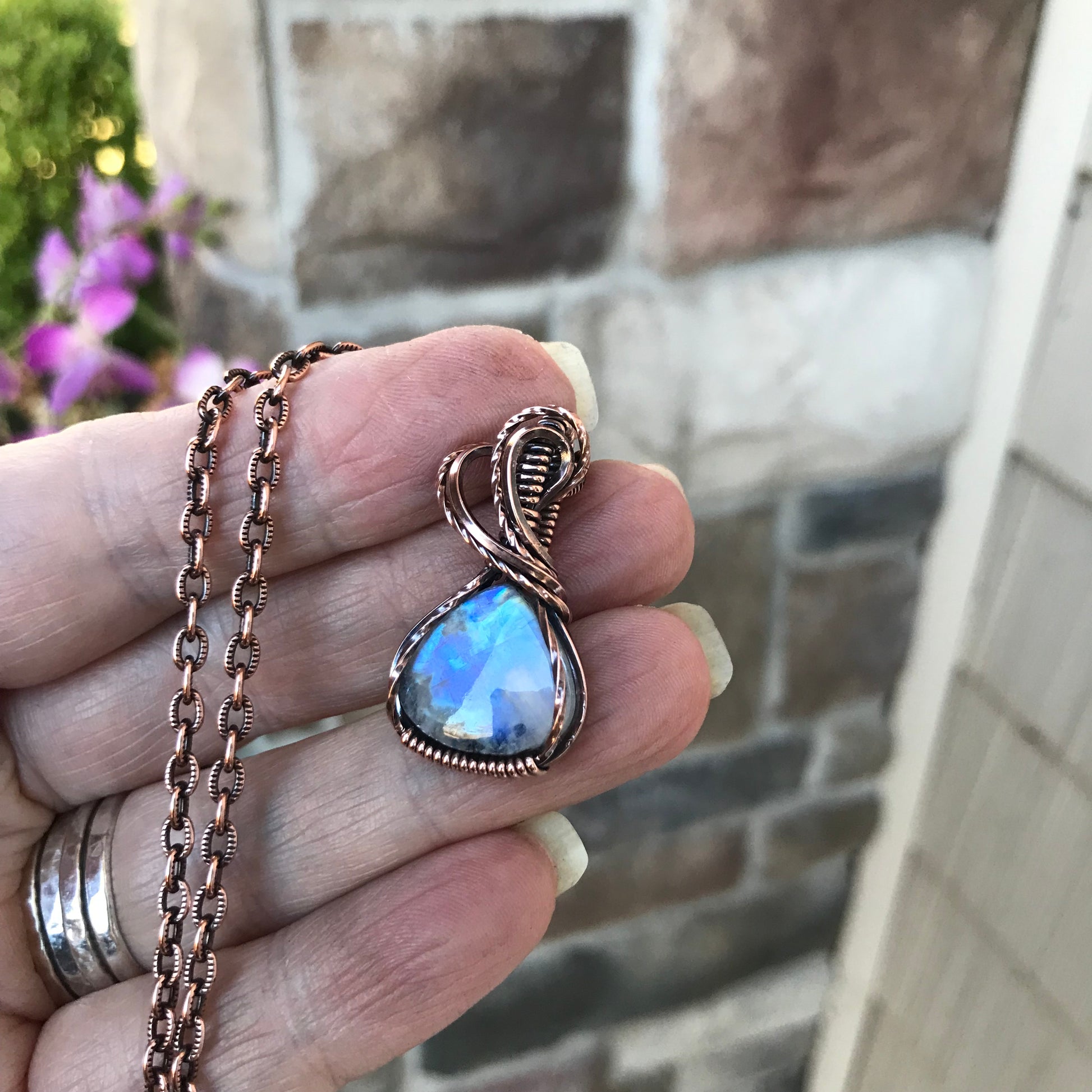 Moonstone Small Teardrop Copper Pendant