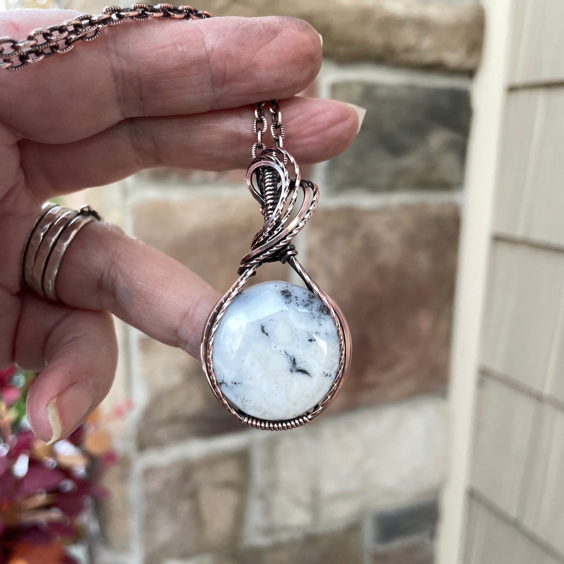 Dendritic Opal Agate Copper Pendant