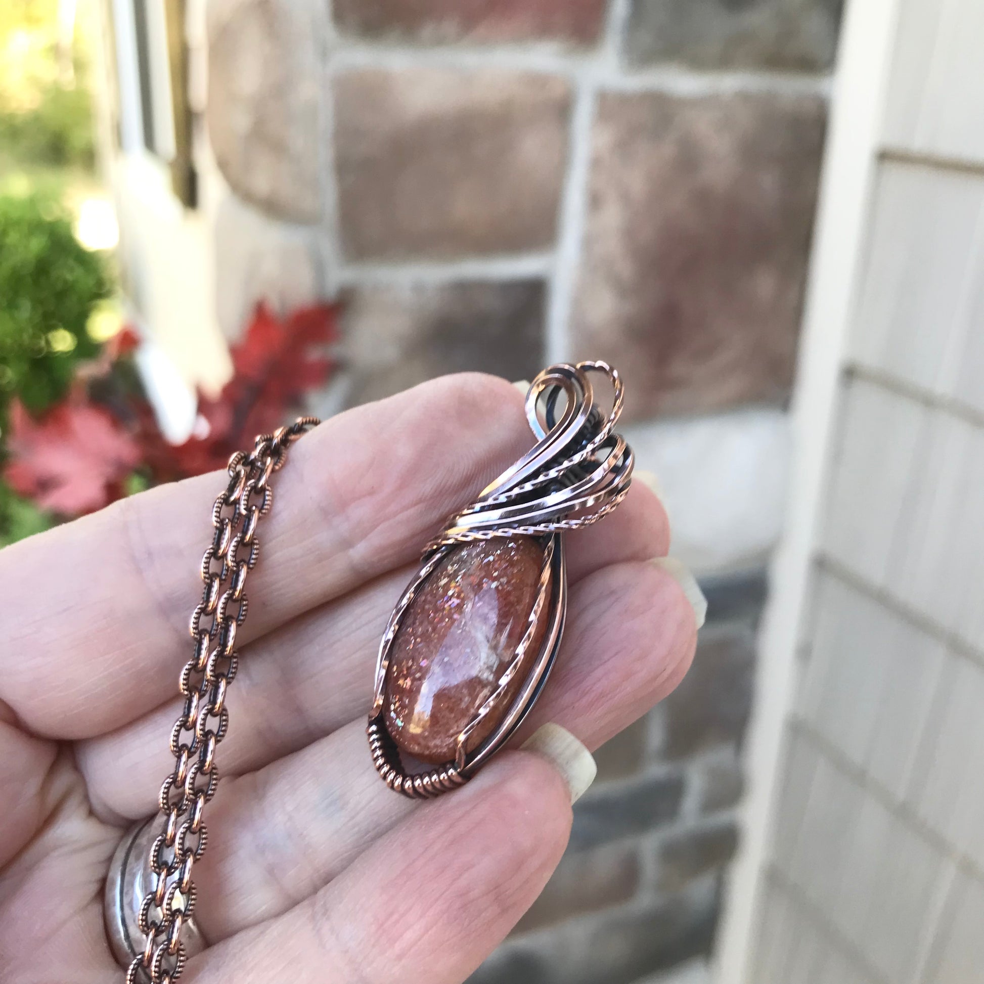 Sunstone Small Oval Copper Necklace
