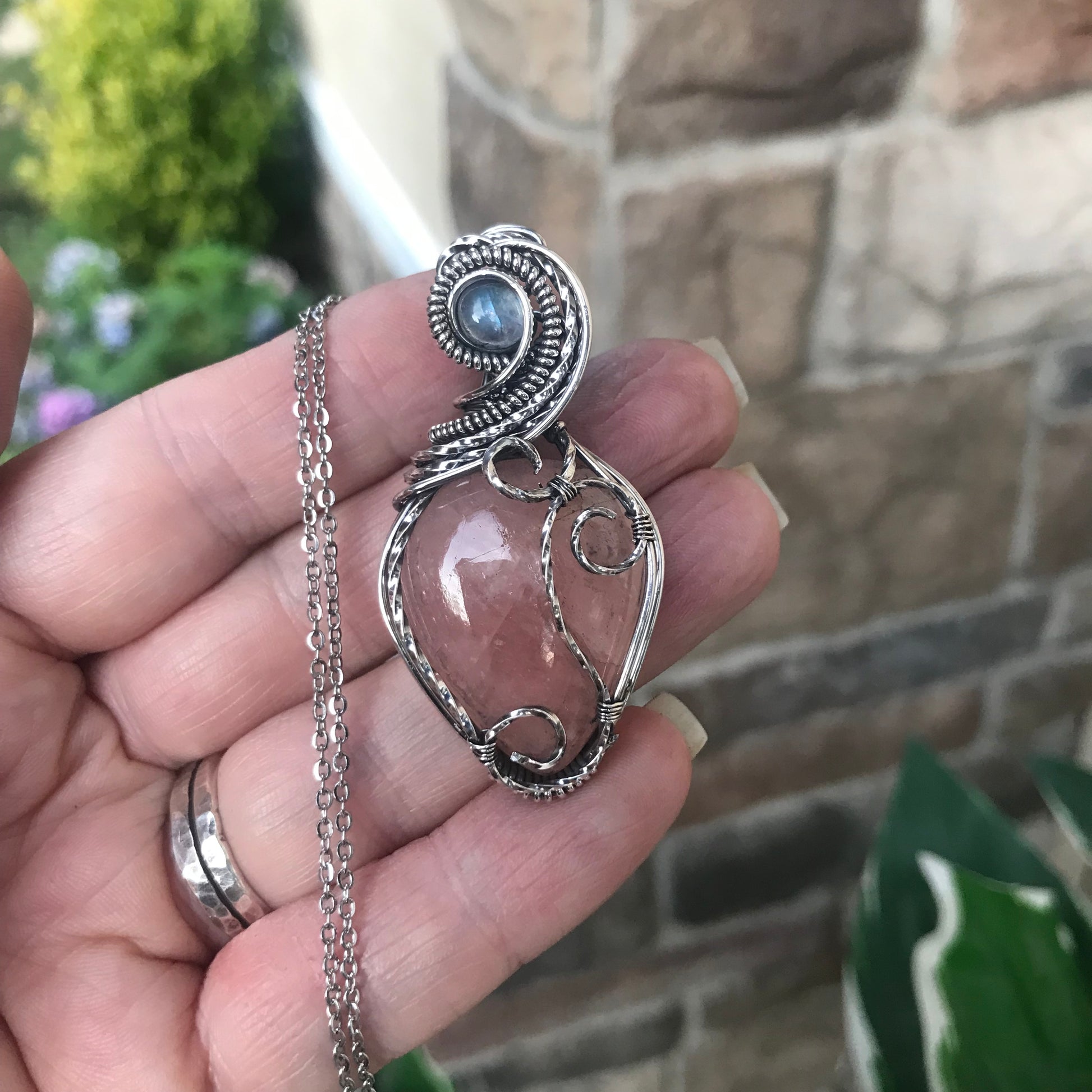 Morganite & Moonstone Silver Pendant