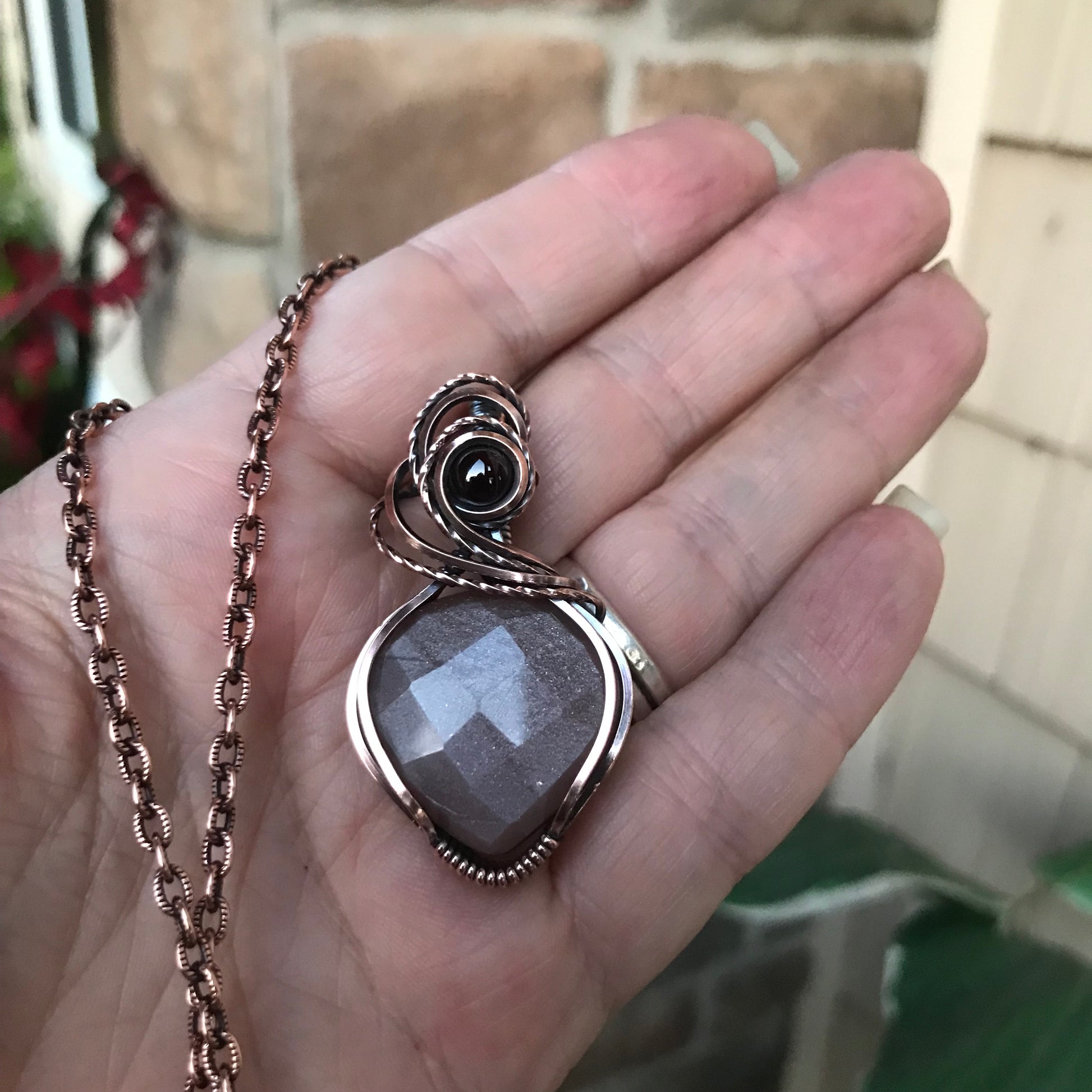 Peach Moonstone & Garnet Copper Necklace