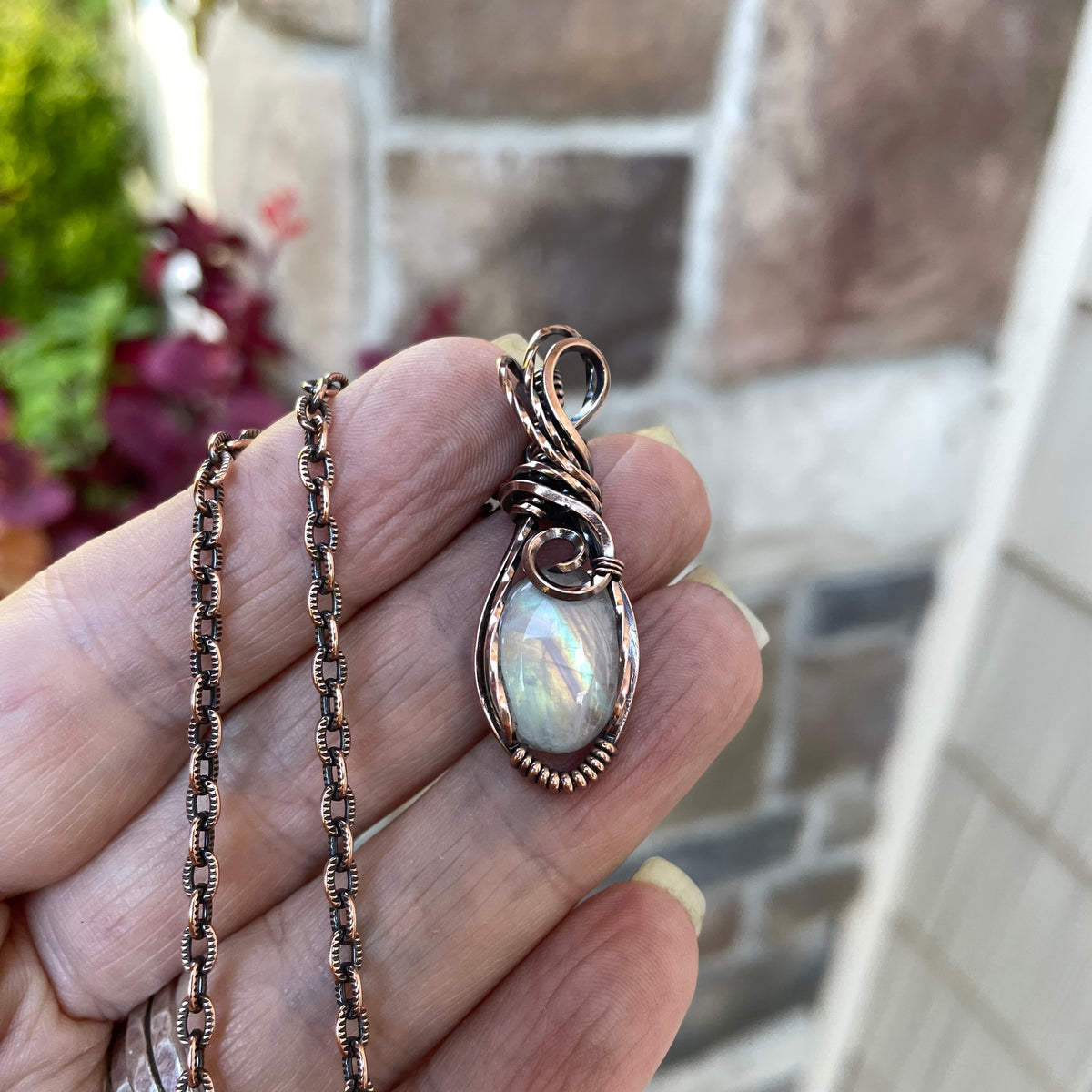 Moonstone Small Oval Copper Pendant