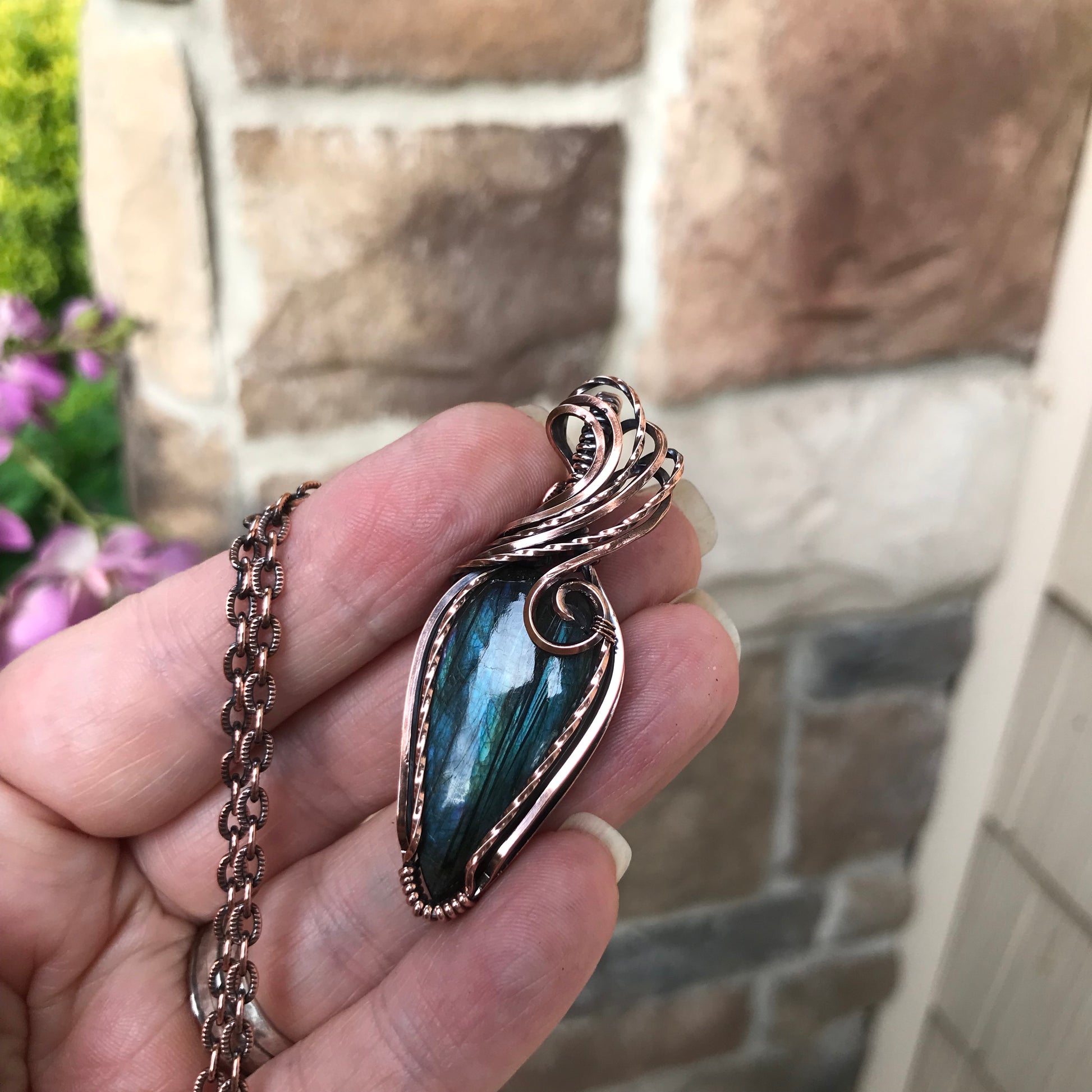 Teal Labradorite Copper Pendant