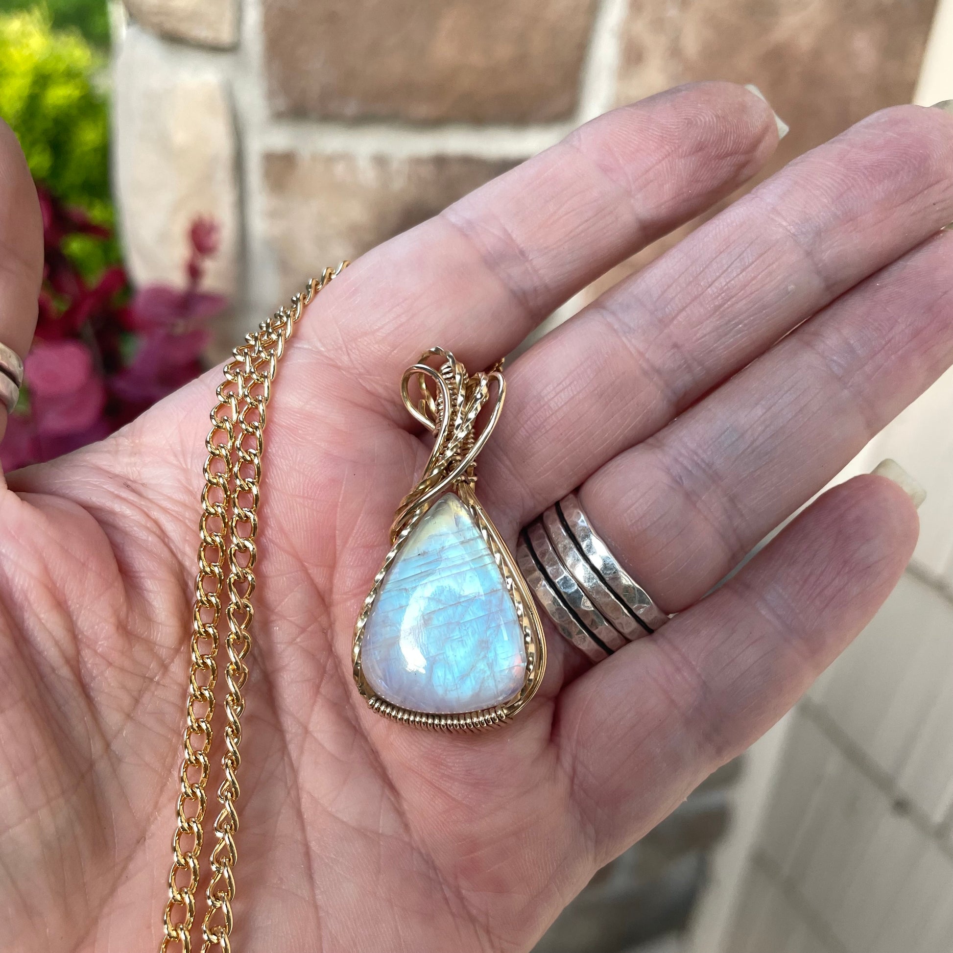 Moonstone Teardrop Brass Pendant