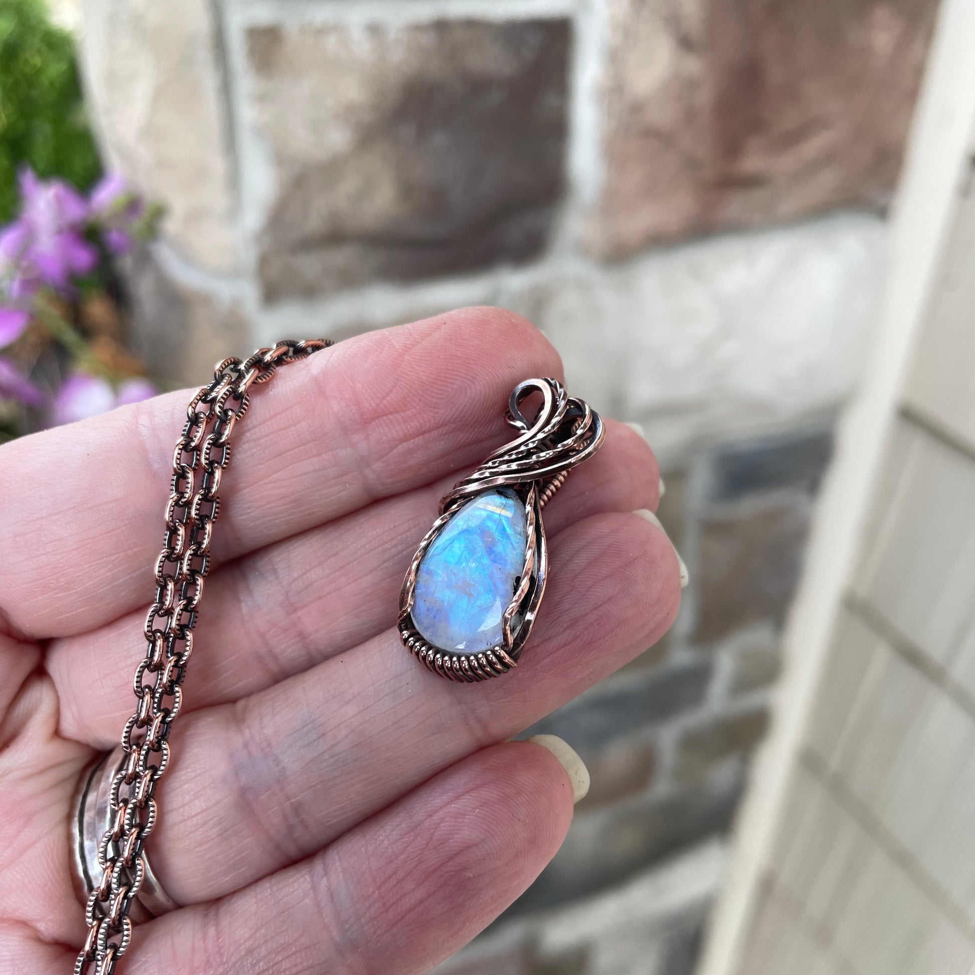 Moonstone Small Teardrop Copper Pendant