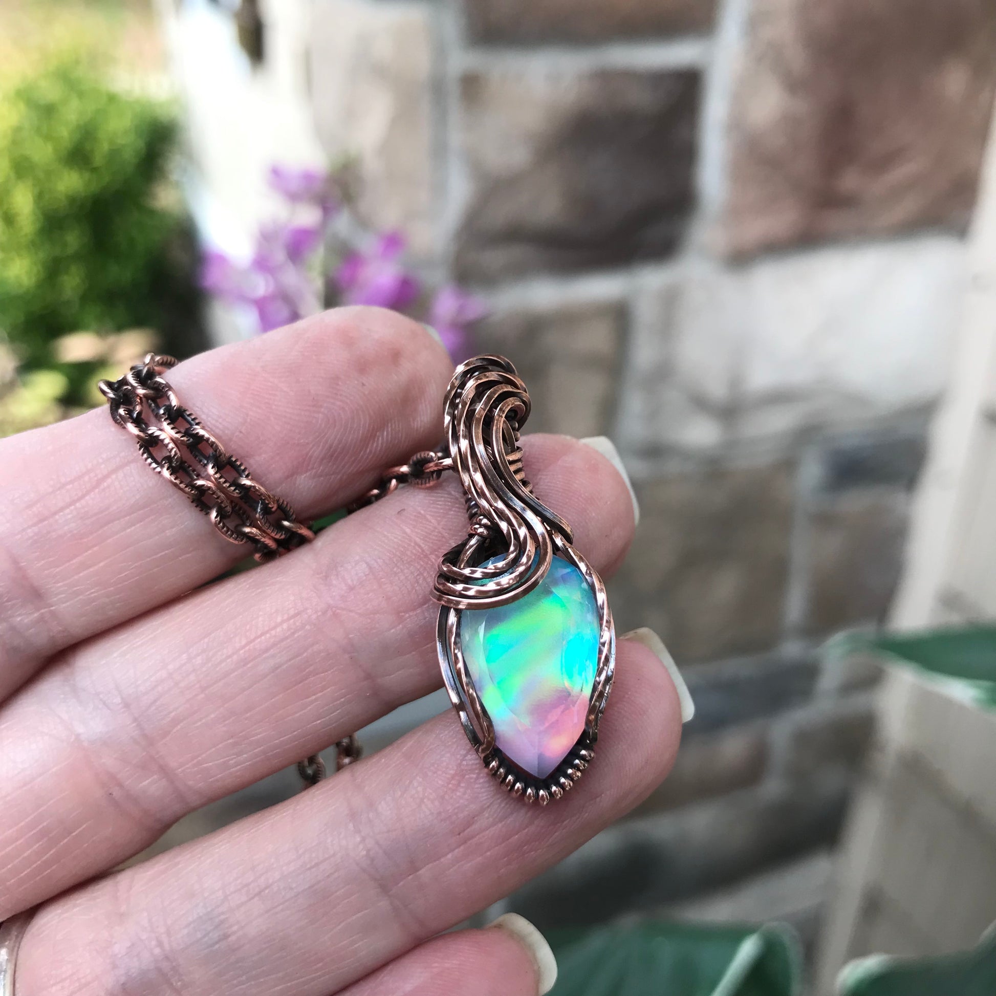 Aurora Opal Mini Copper Necklace