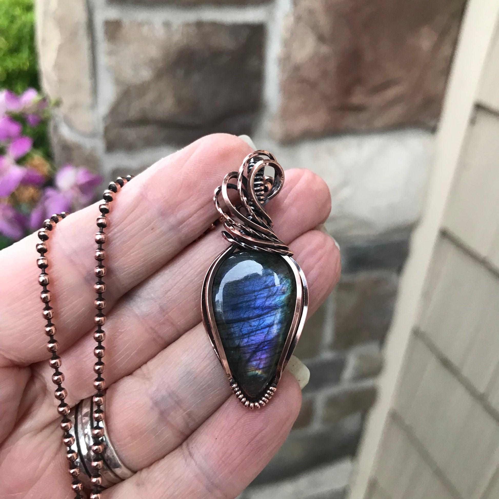 Purple Labradorite Teardrop Copper Necklace