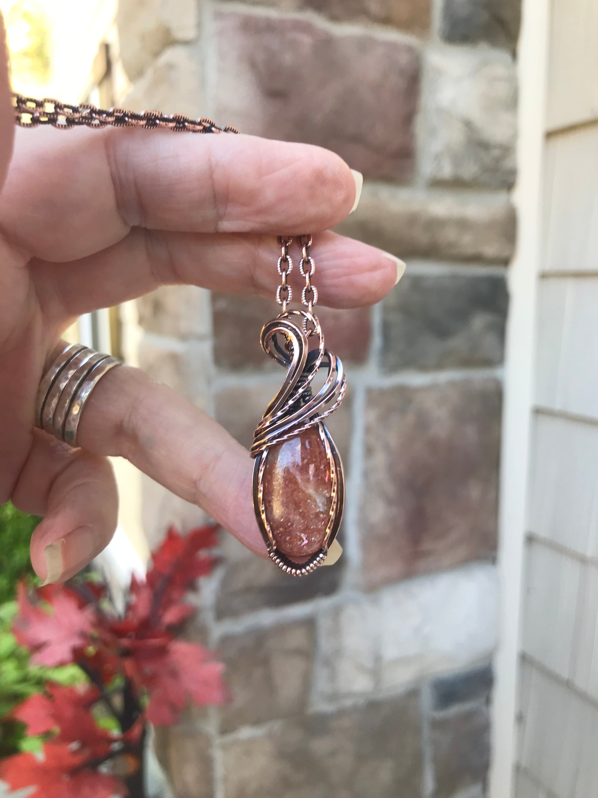Sunstone Small Oval Copper Necklace