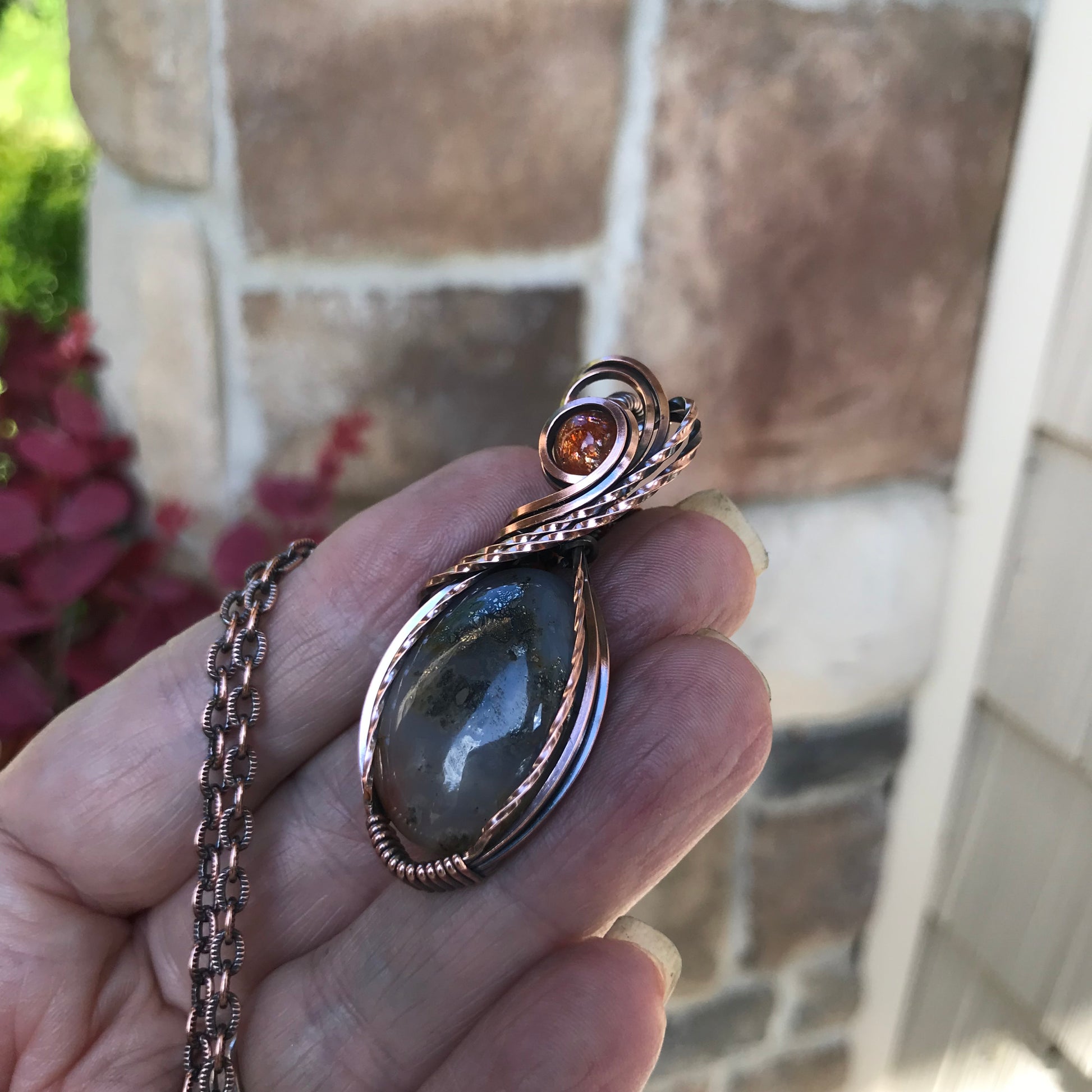 Graveyard Point Plume Agate Copper Necklace