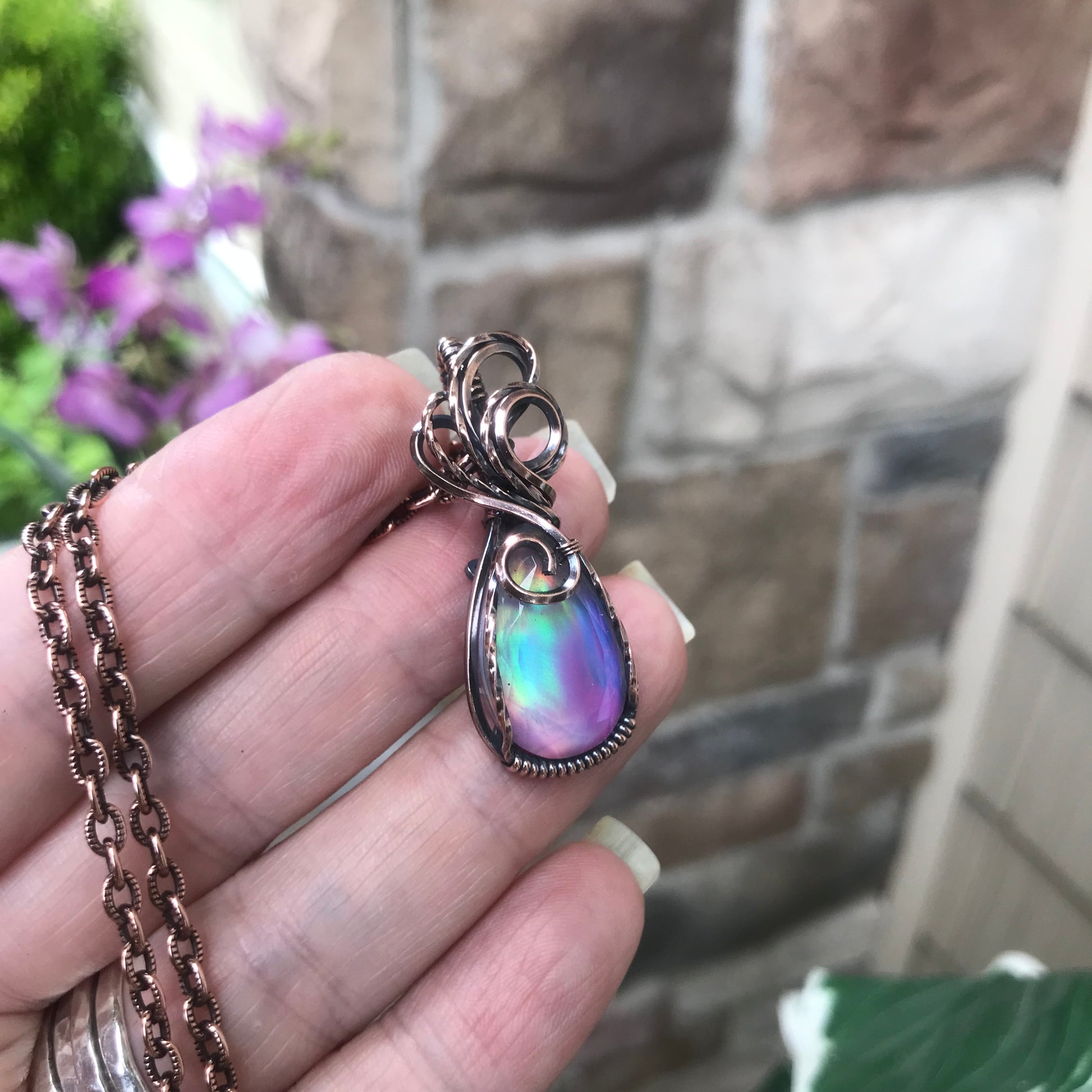 Aurora Opal Rainbow Copper Necklace