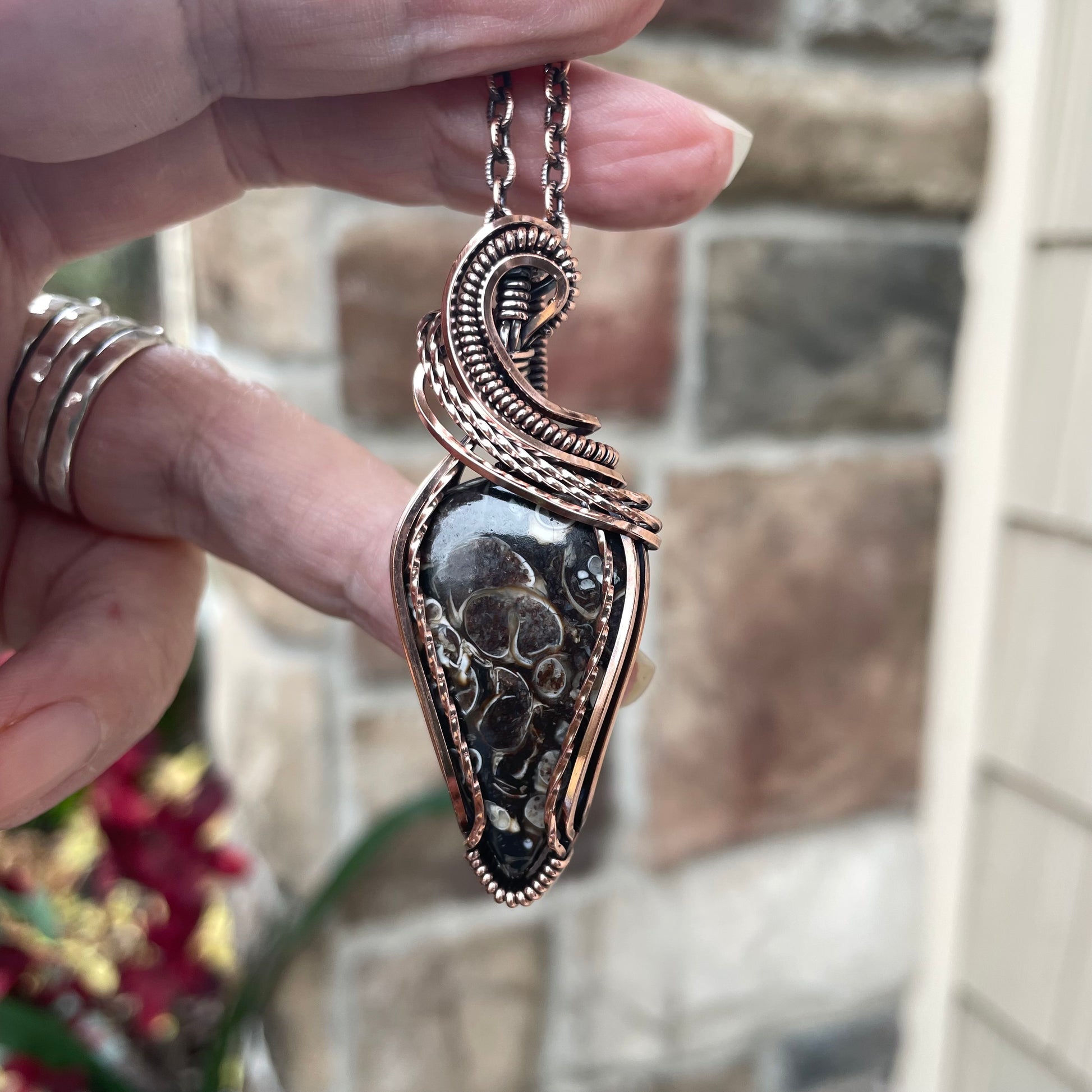 Turritella Agate Copper Pendant