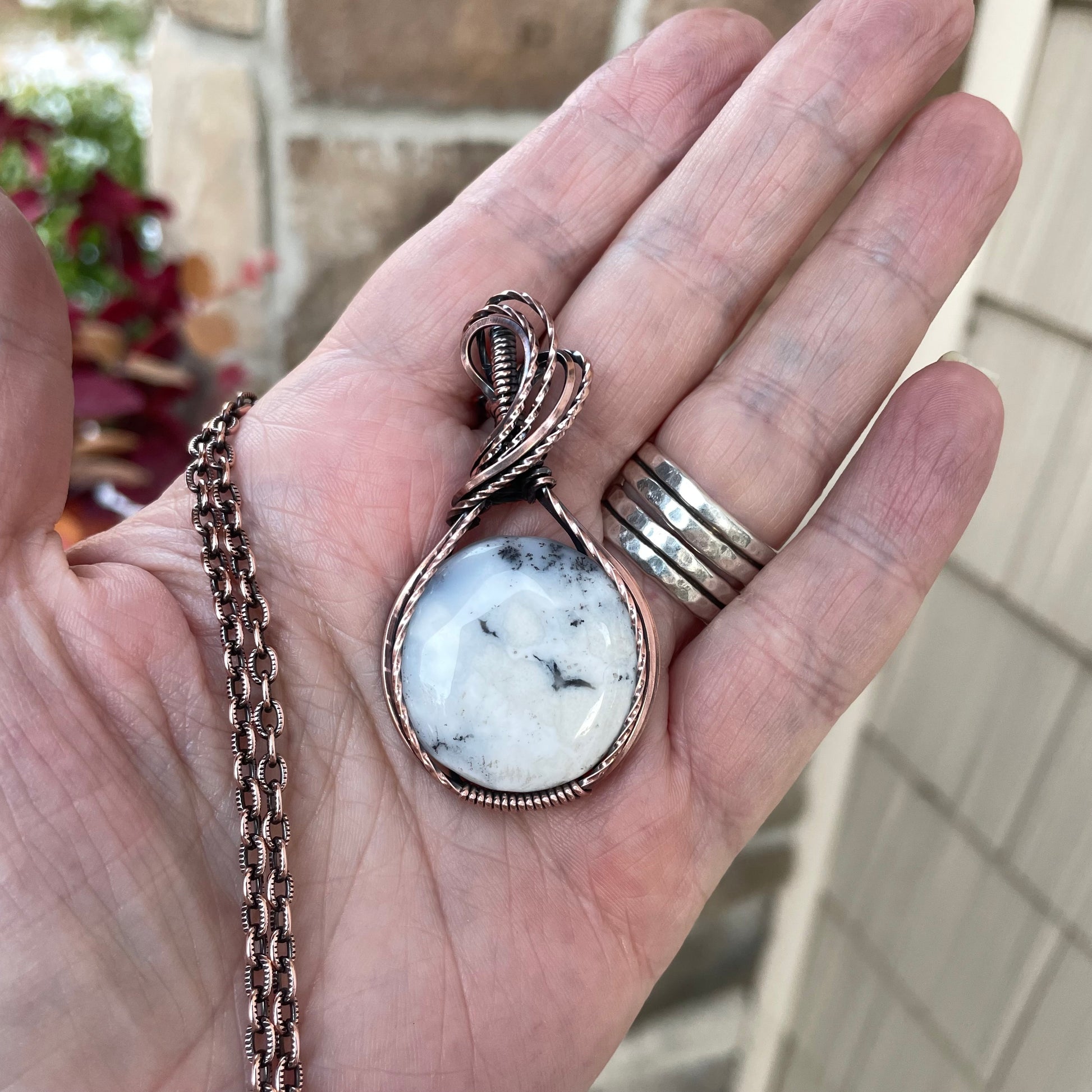 Dendritic Opal Agate Copper Pendant