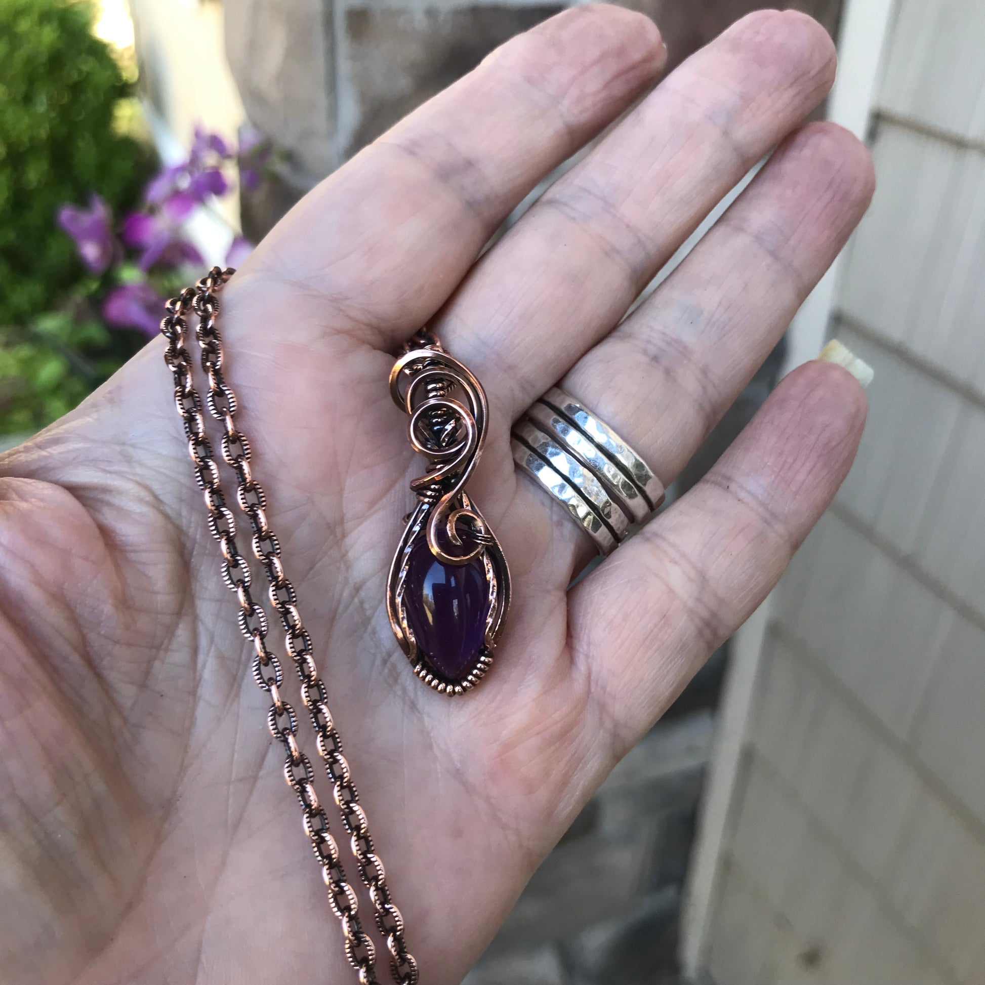 Amethyst Small Swirly Copper Pendant