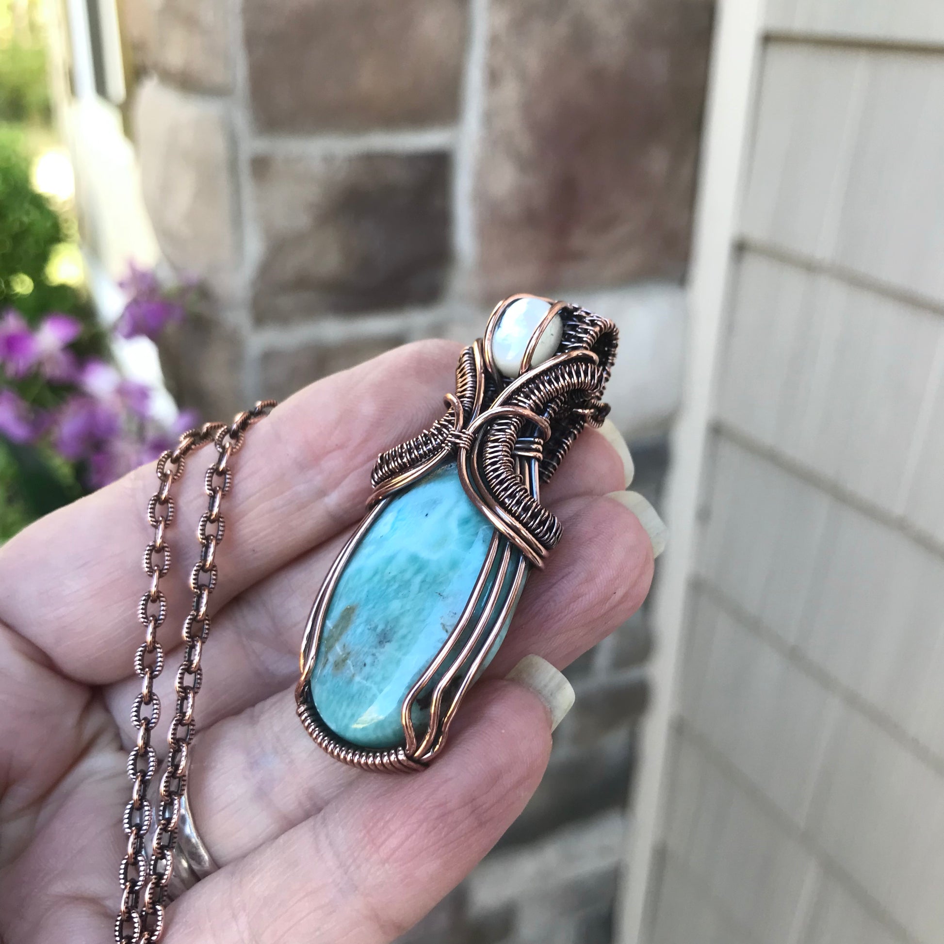 Larimar & Mother of Pearl Copper Pendant