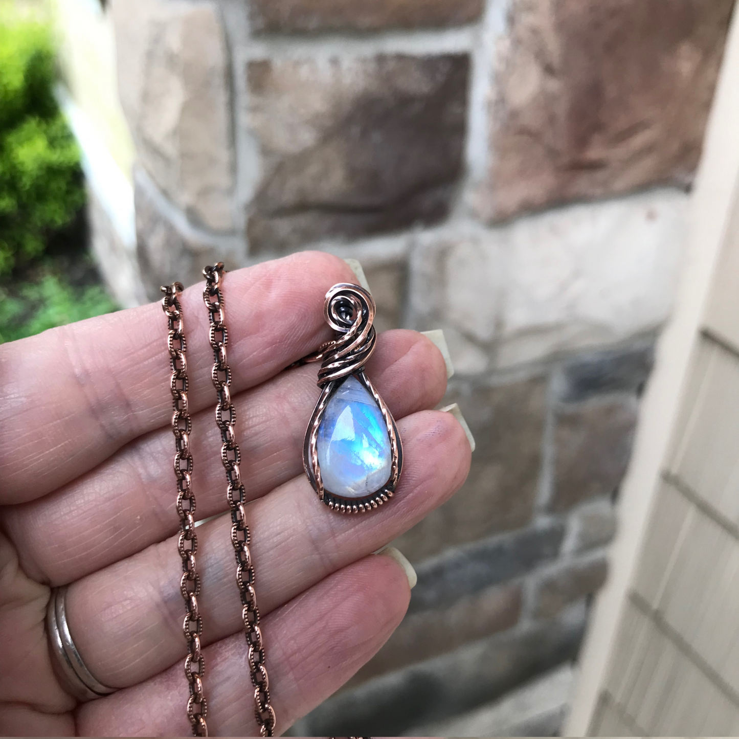 Moonstone Pear Shape Mini Copper Necklace