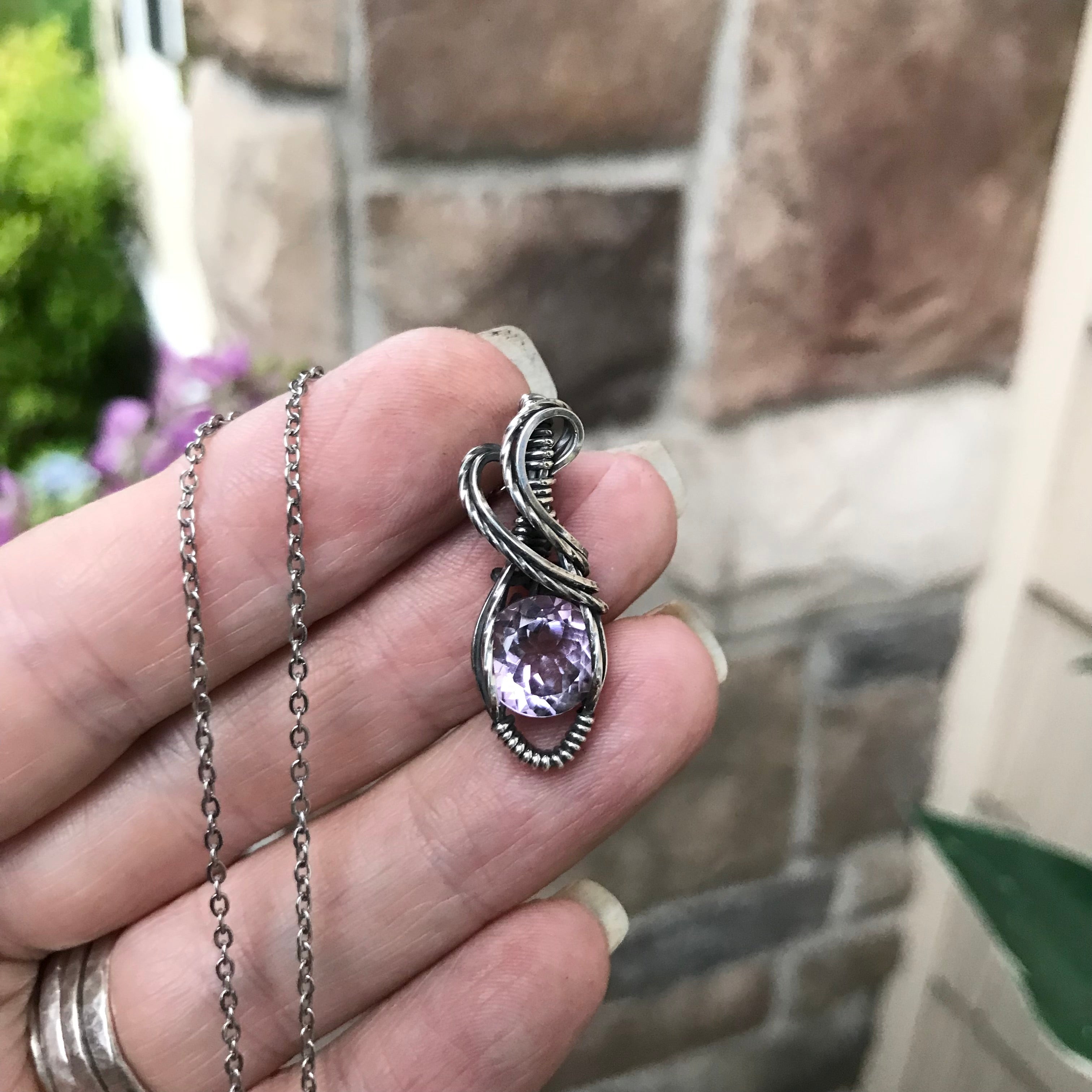Pink Amethyst Sterling Silver Mini Pendant