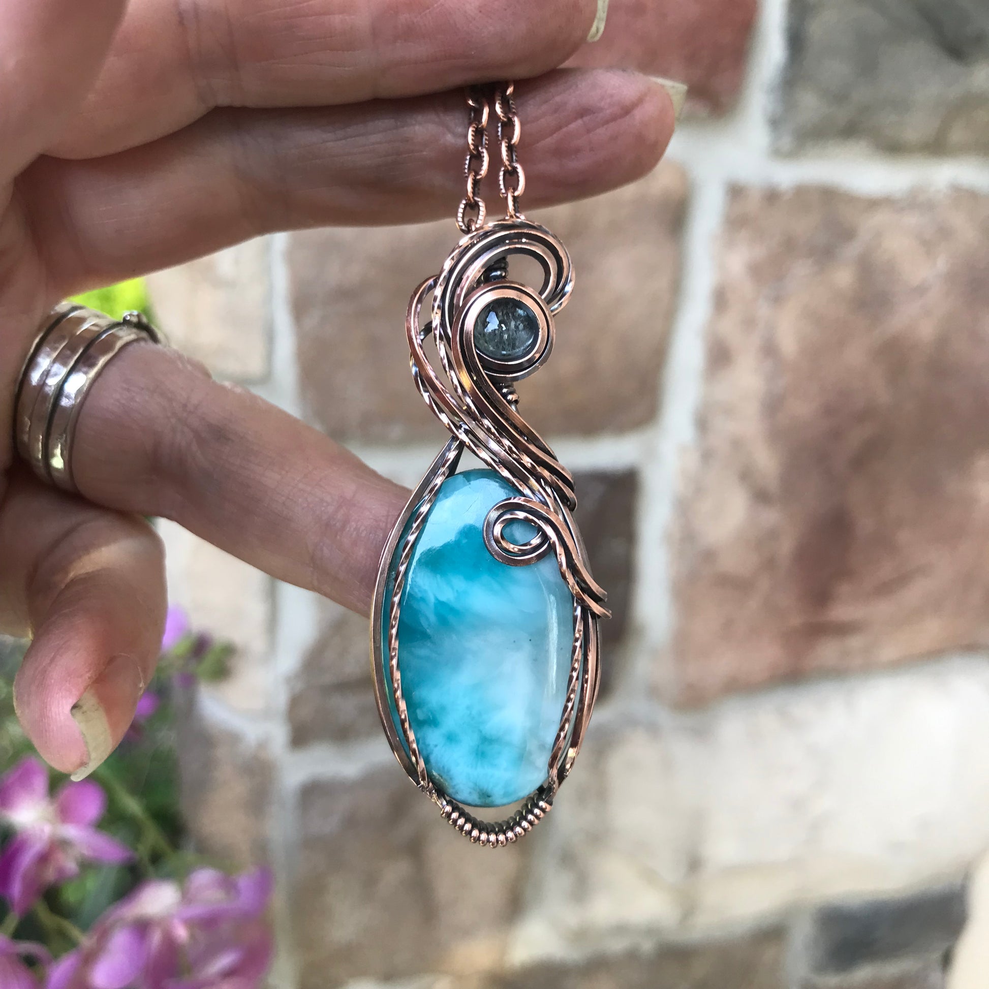Larimar & Aquamarine Oval Copper Necklace