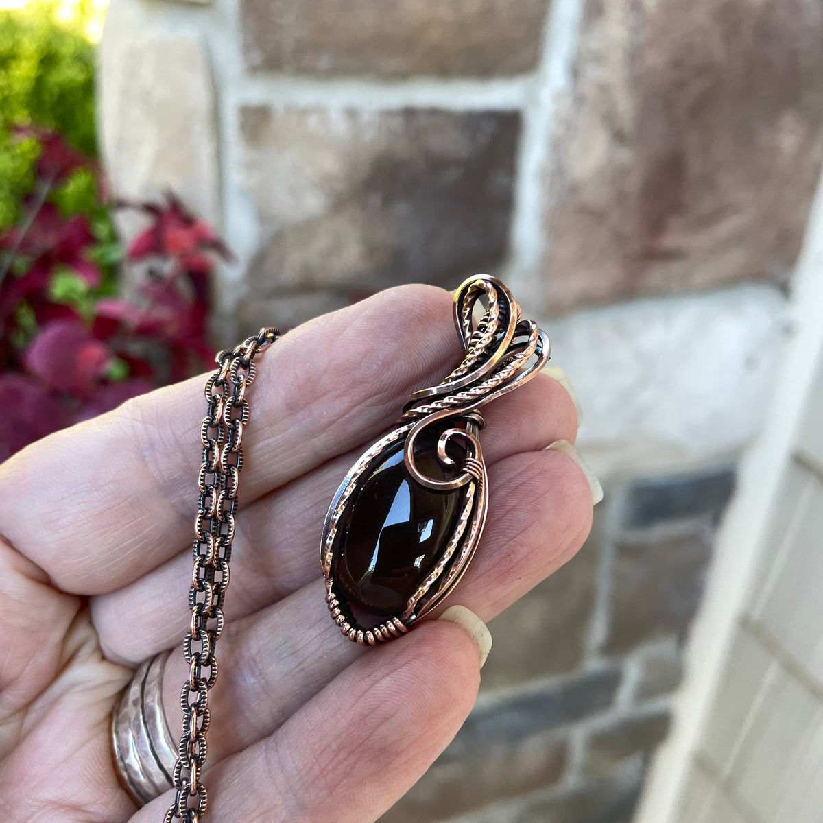 Smoky Quartz Oval Copper Necklace