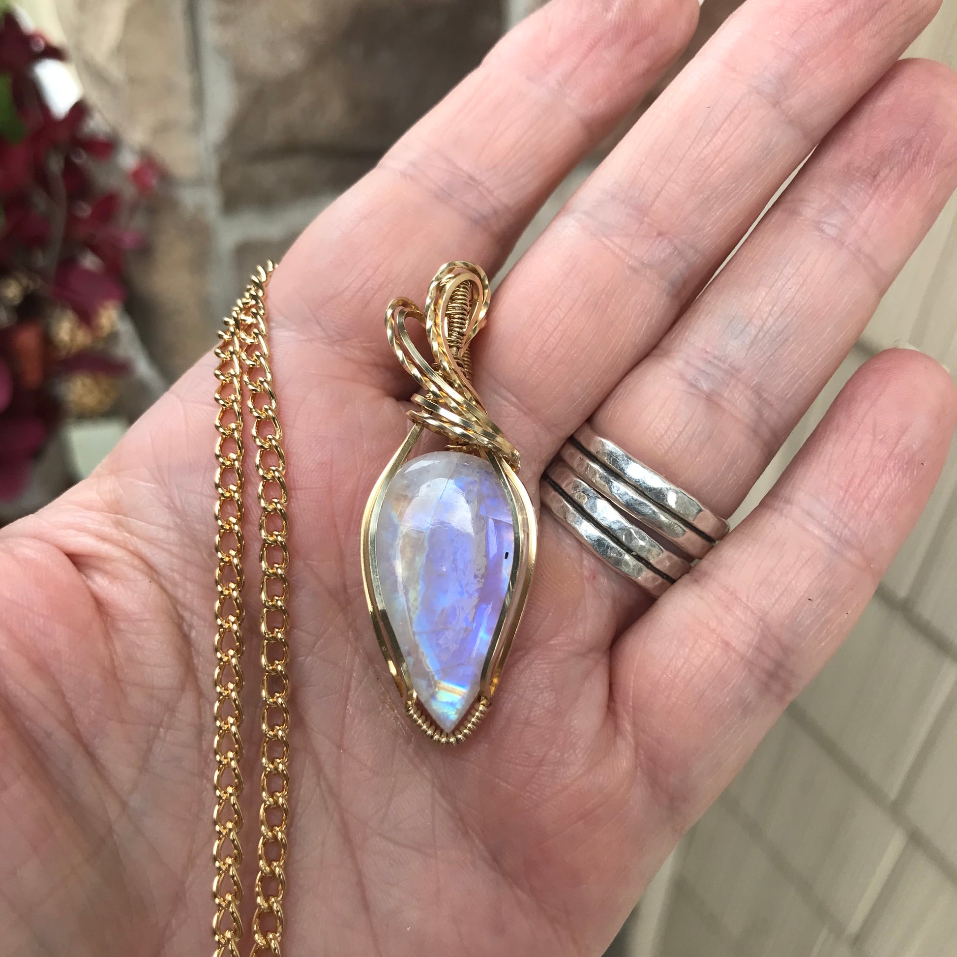 Moonstone Slender Brass Pendant