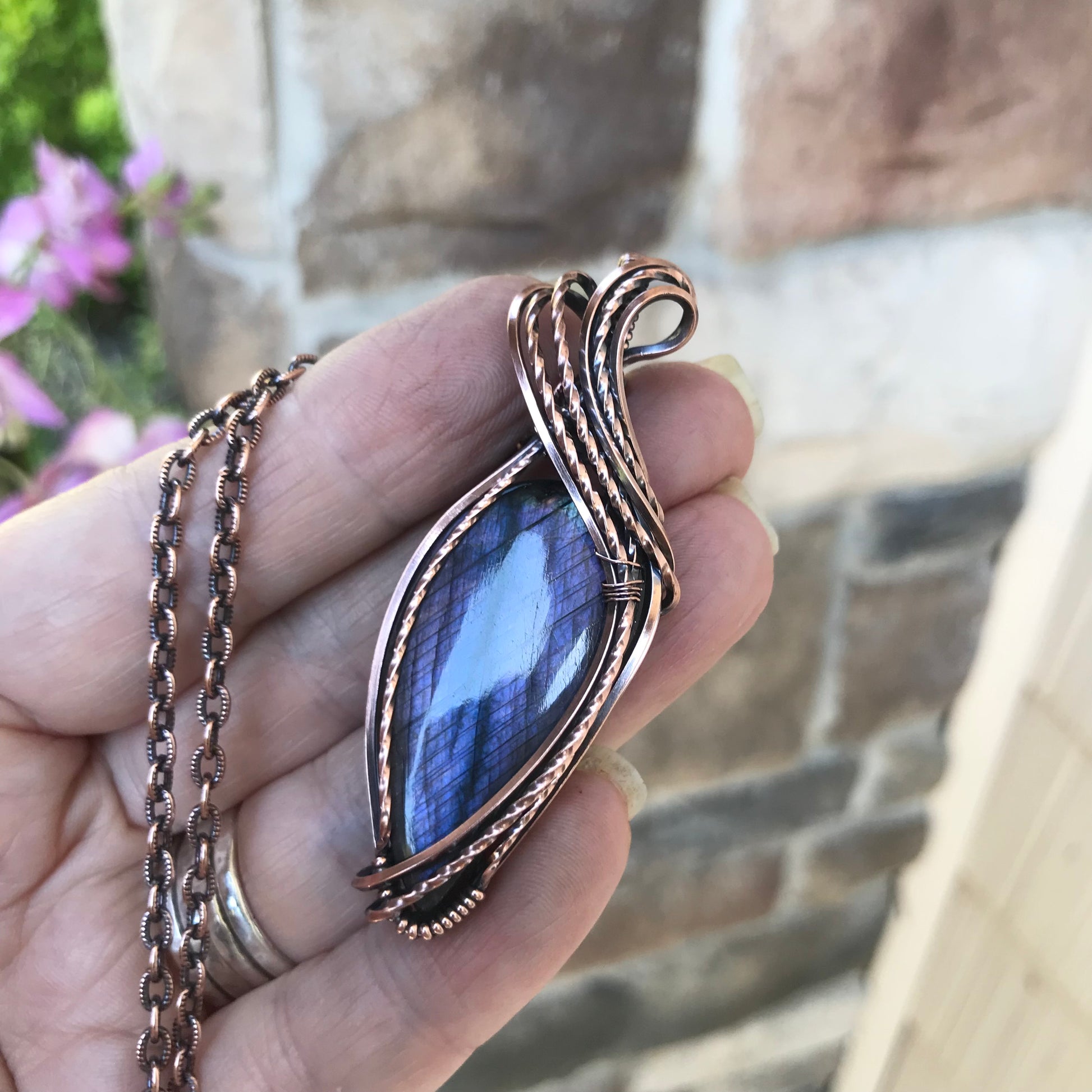 Purple Labradorite Copper Pendant