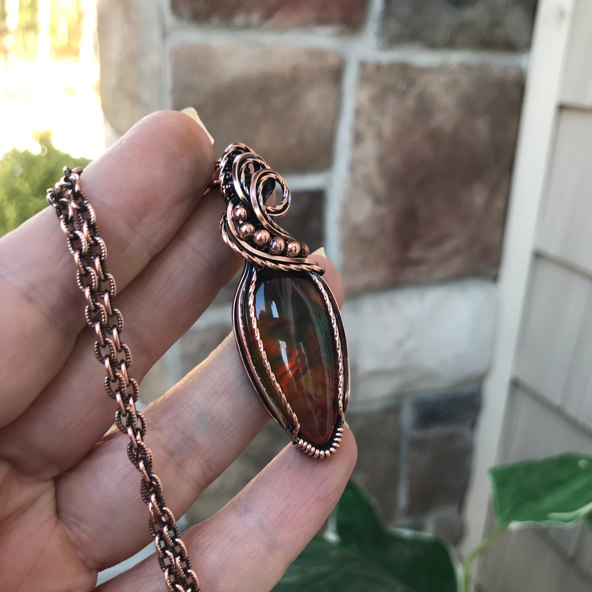 Aurora Opal Autumn Colors Copper Necklace