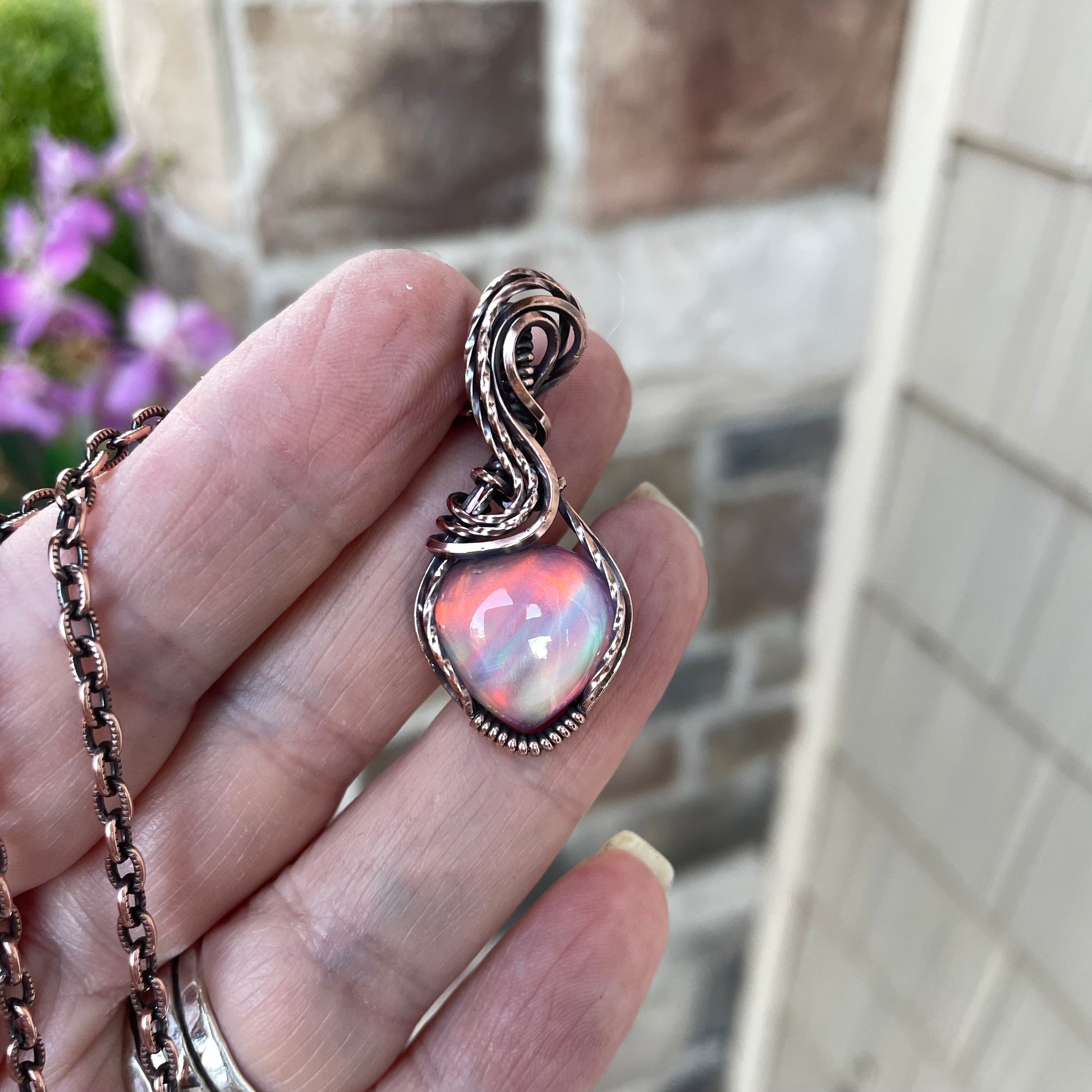 Aurora Opal Small Rainbow Copper Necklace