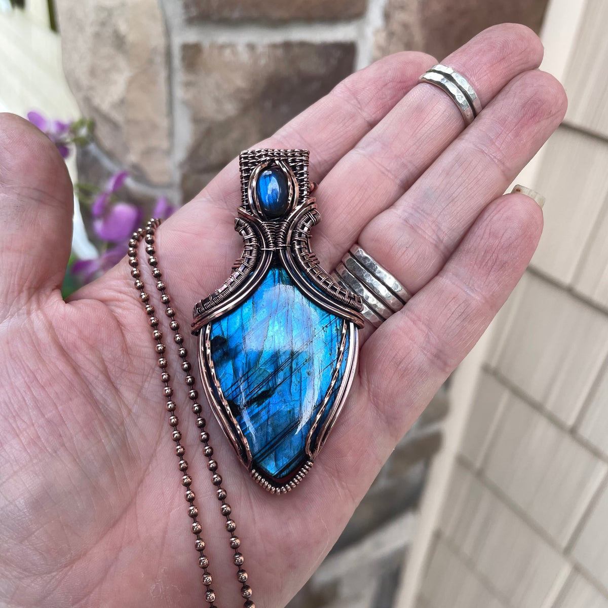 RESERVED - Blue Labradorite Copper Pendant with Weaving