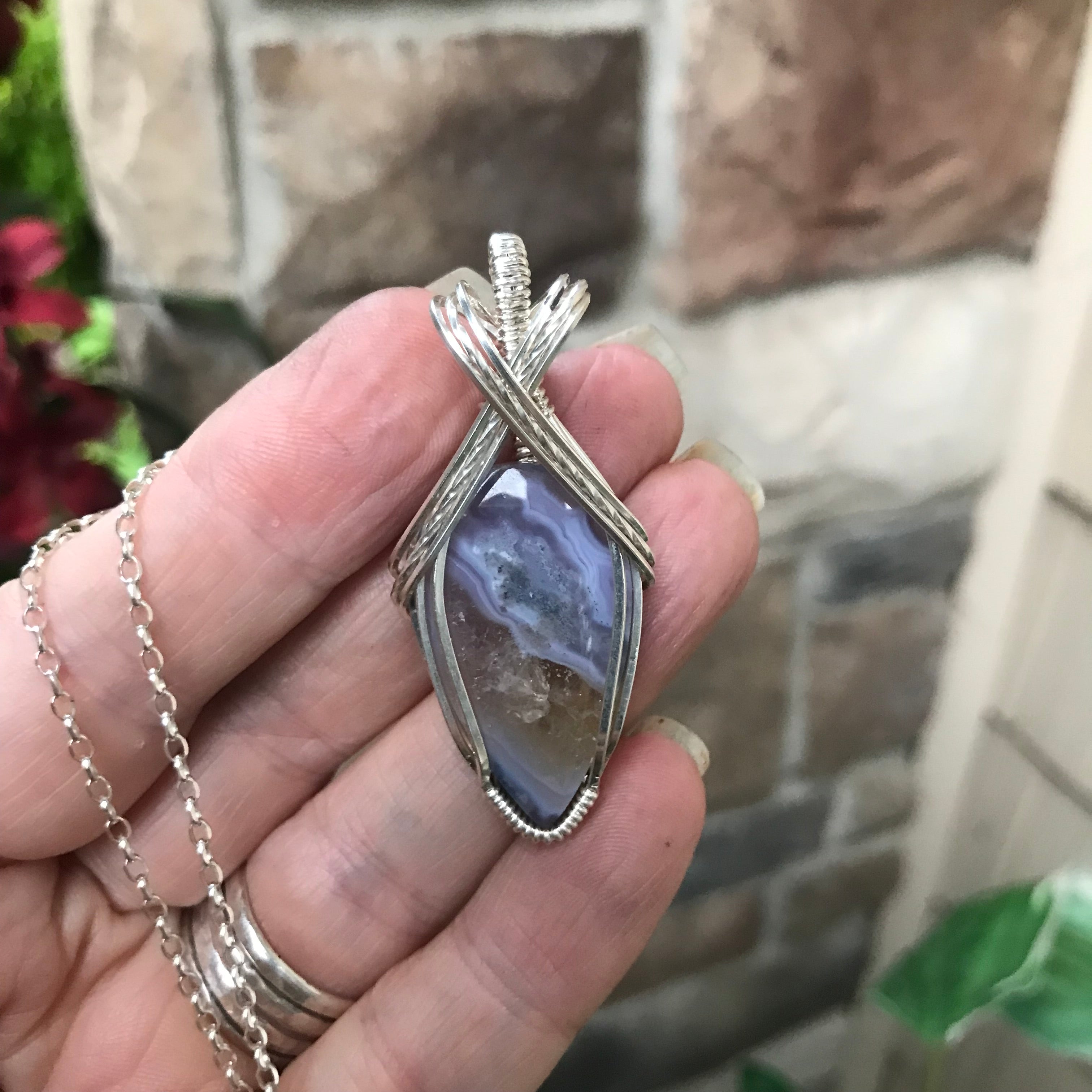 CUSTOM LISTING - Purple Moss Agate Chalcedony Sterling Silver Necklace