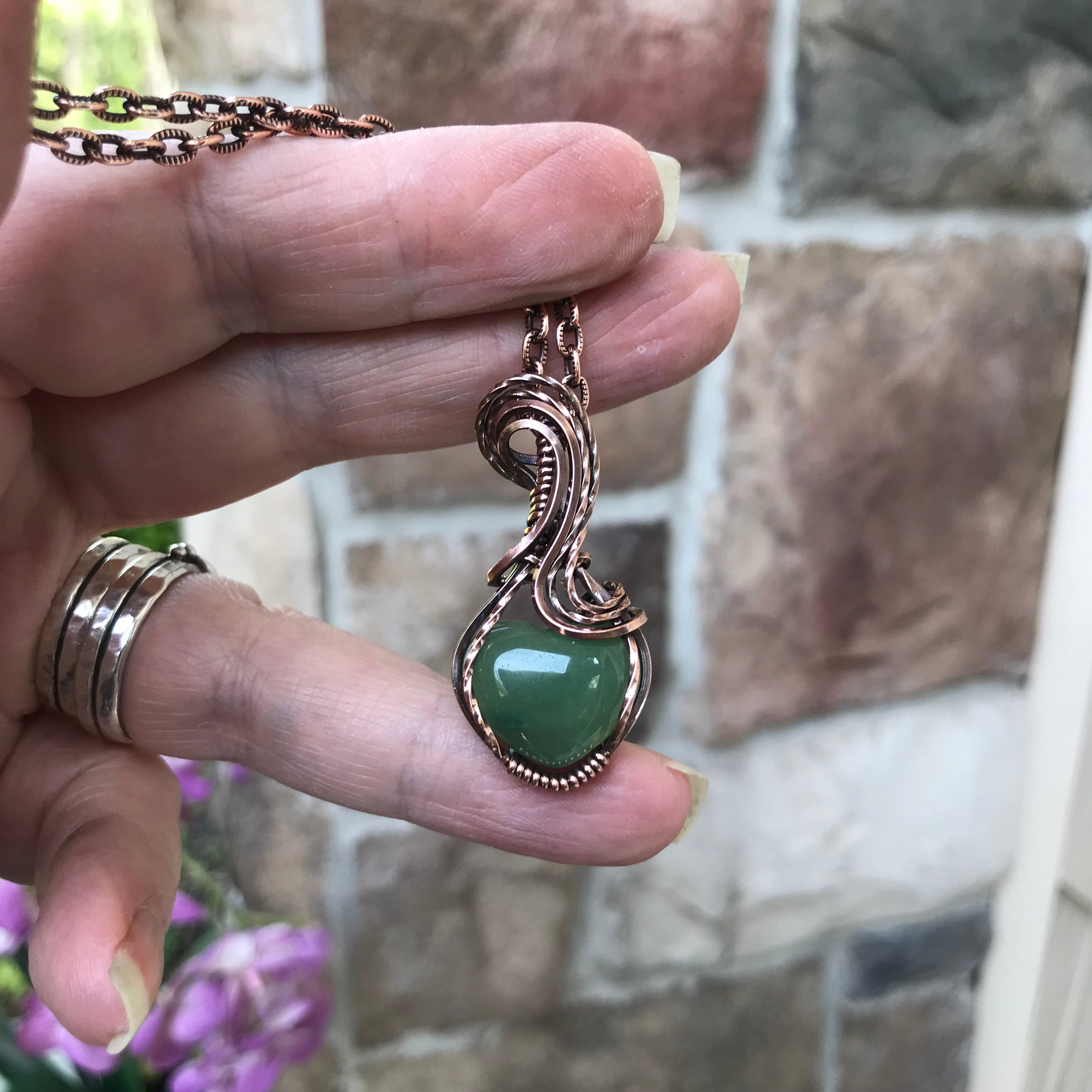 Moss Agate Heart Copper Necklace