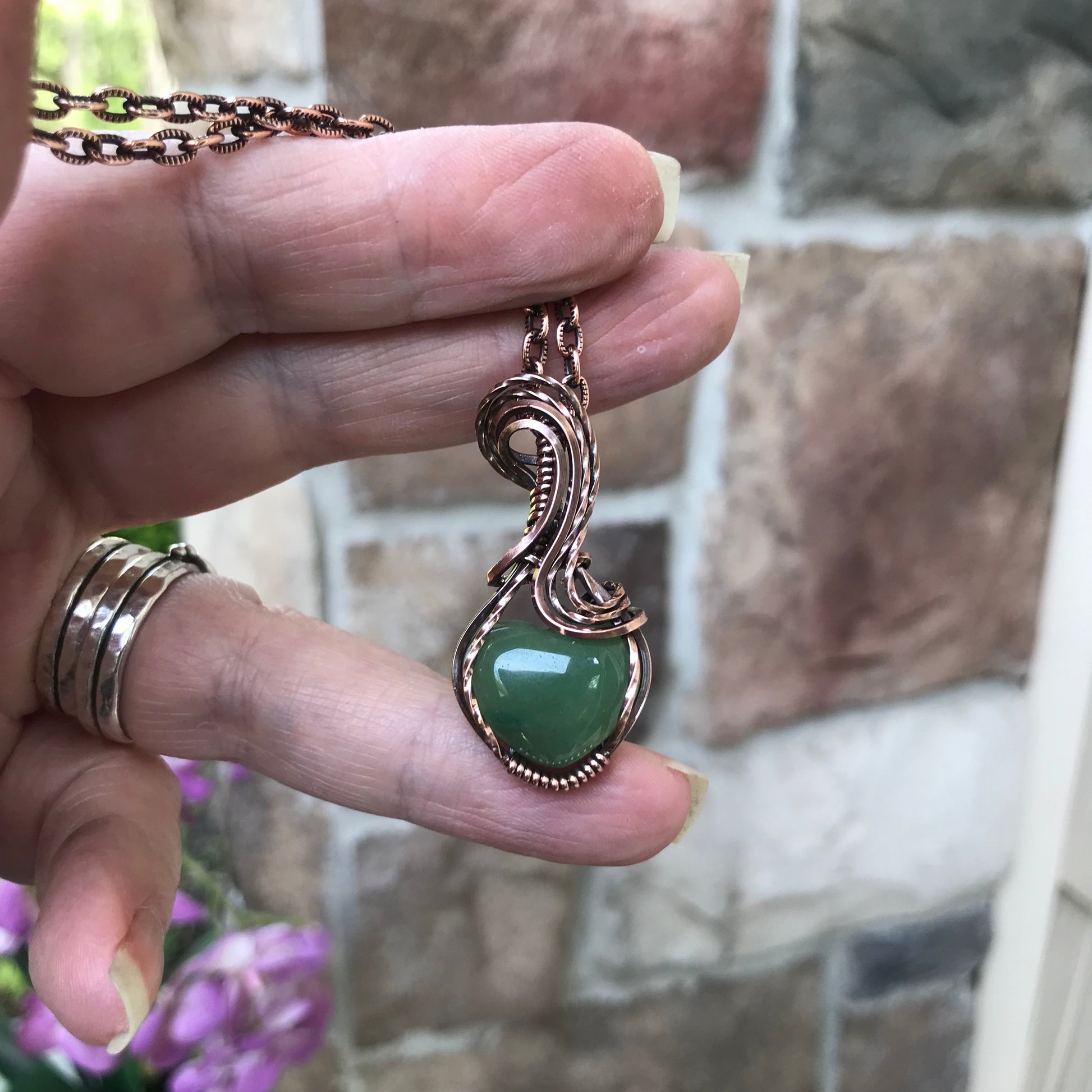 Moss Agate Heart Copper Necklace