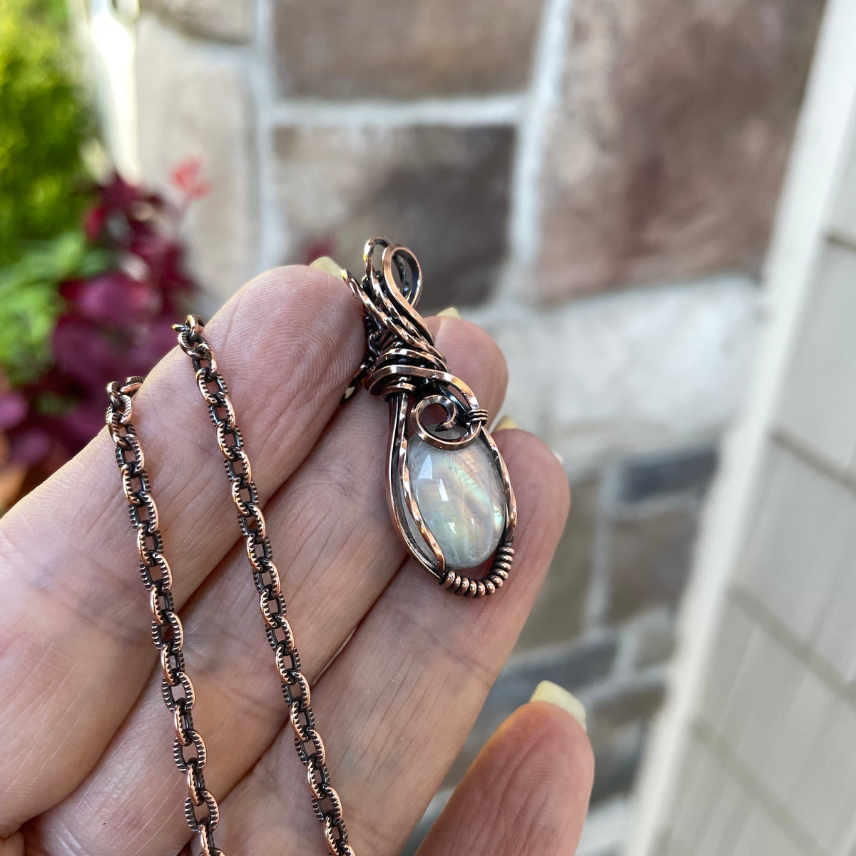Moonstone Small Oval Copper Pendant