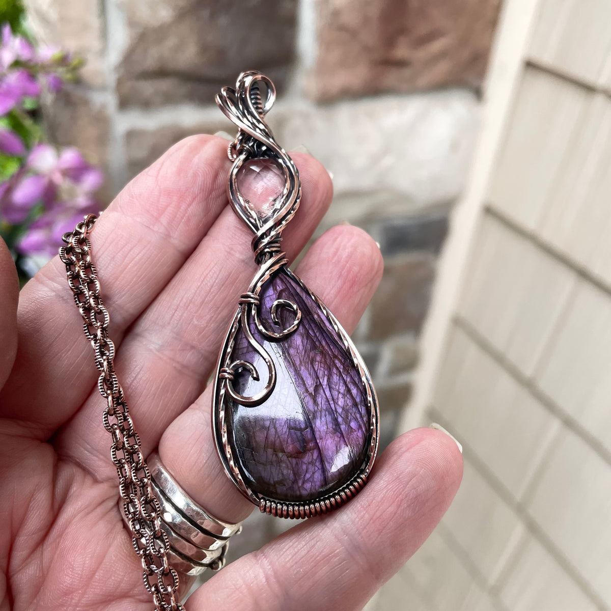 Purple Labradorite & Pink Amethyst Copper Necklace
