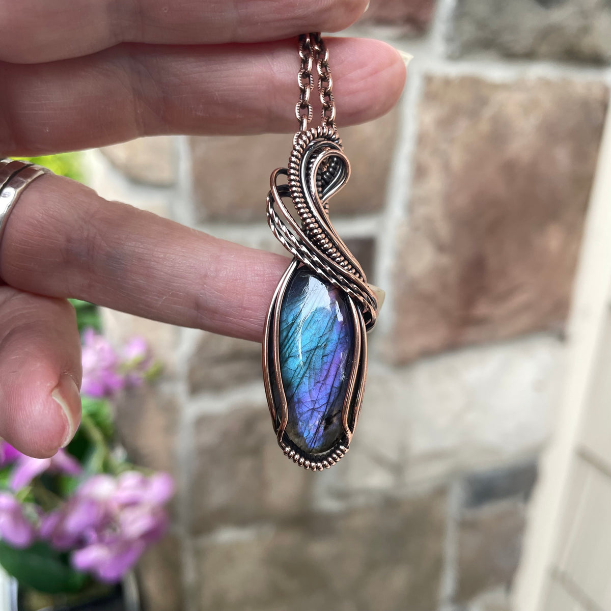 Blue Purple Labradorite Copper Pendant
