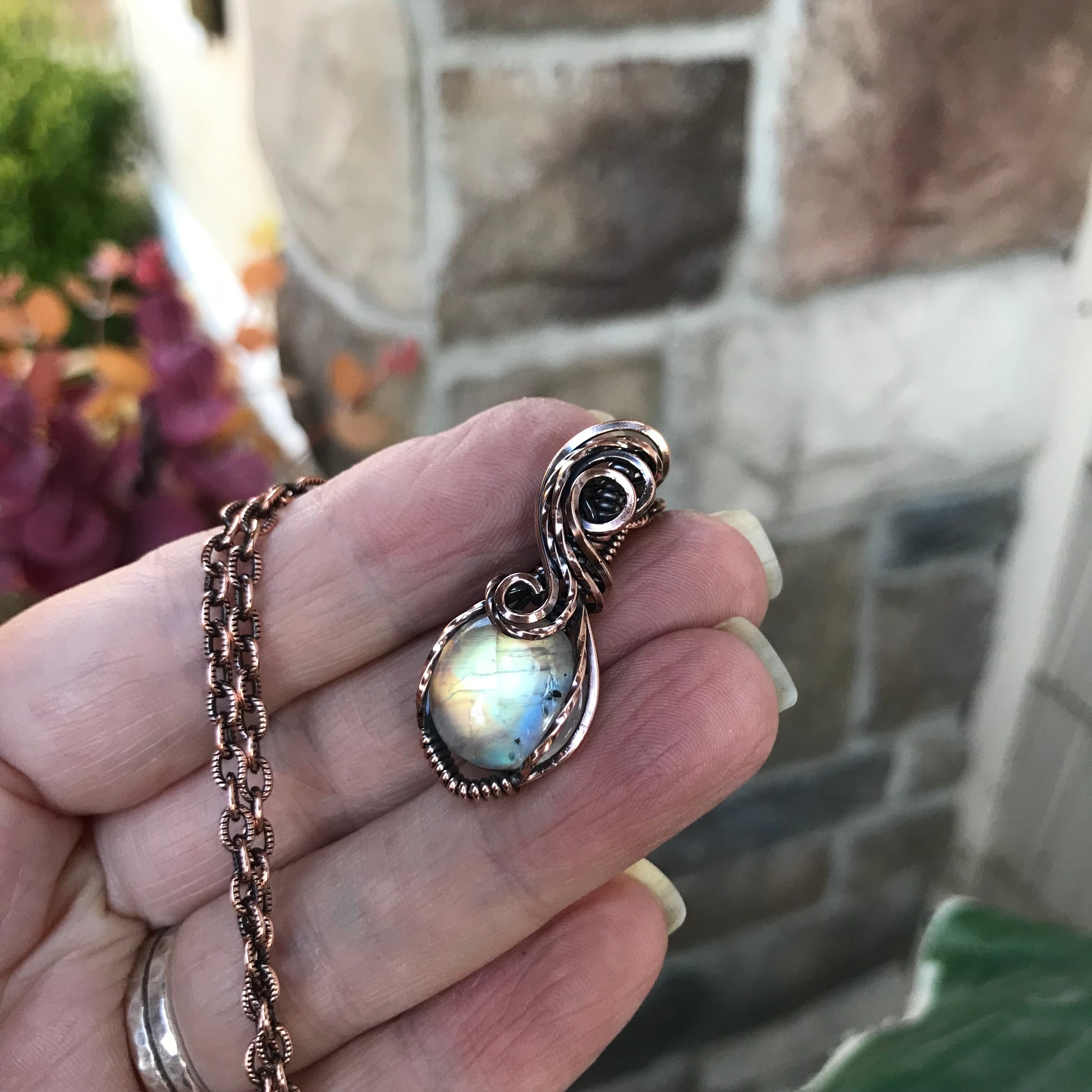 Golden Moonstone Swirly Copper Necklace