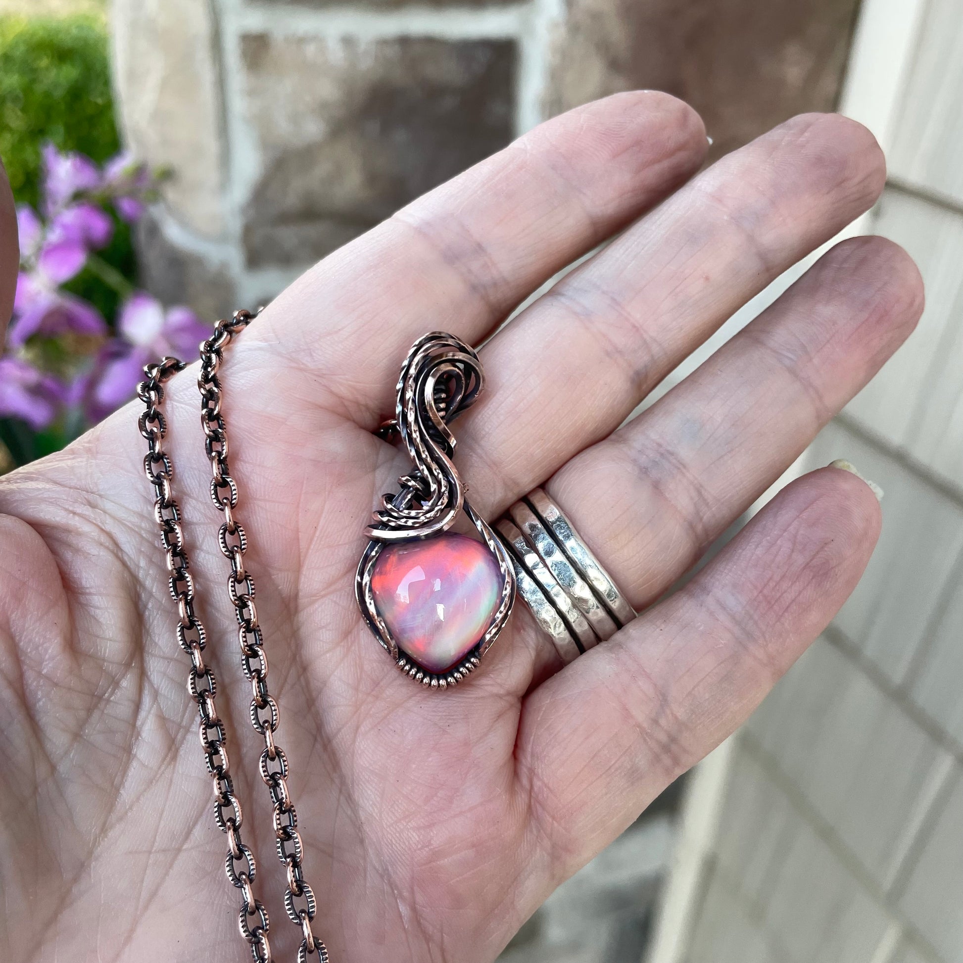 Aurora Opal Small Rainbow Copper Necklace