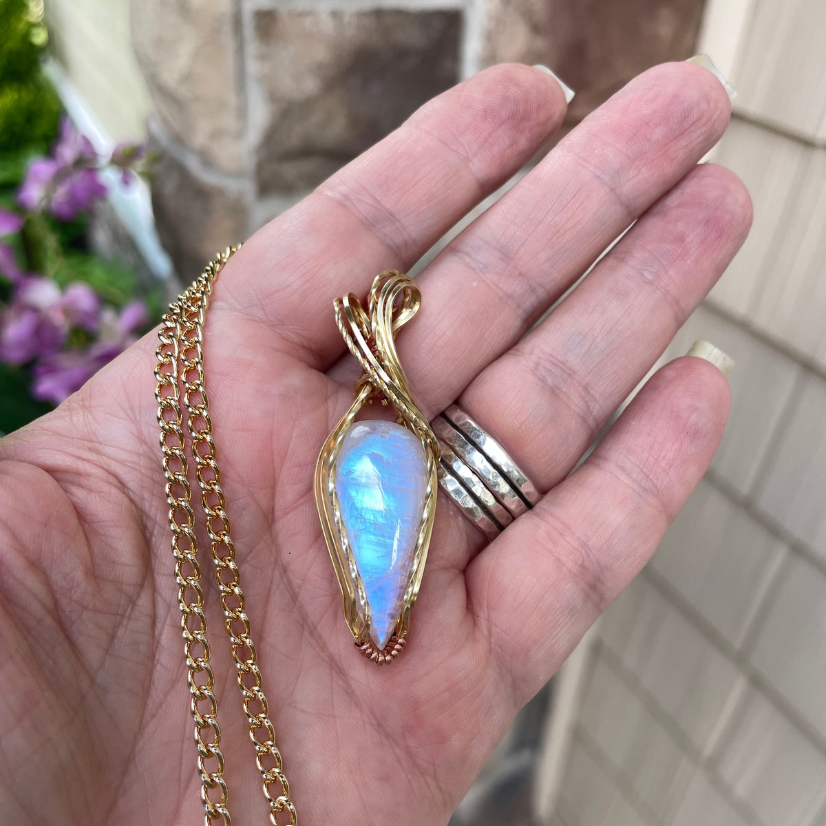 Moonstone Teardrop Brass Pendant