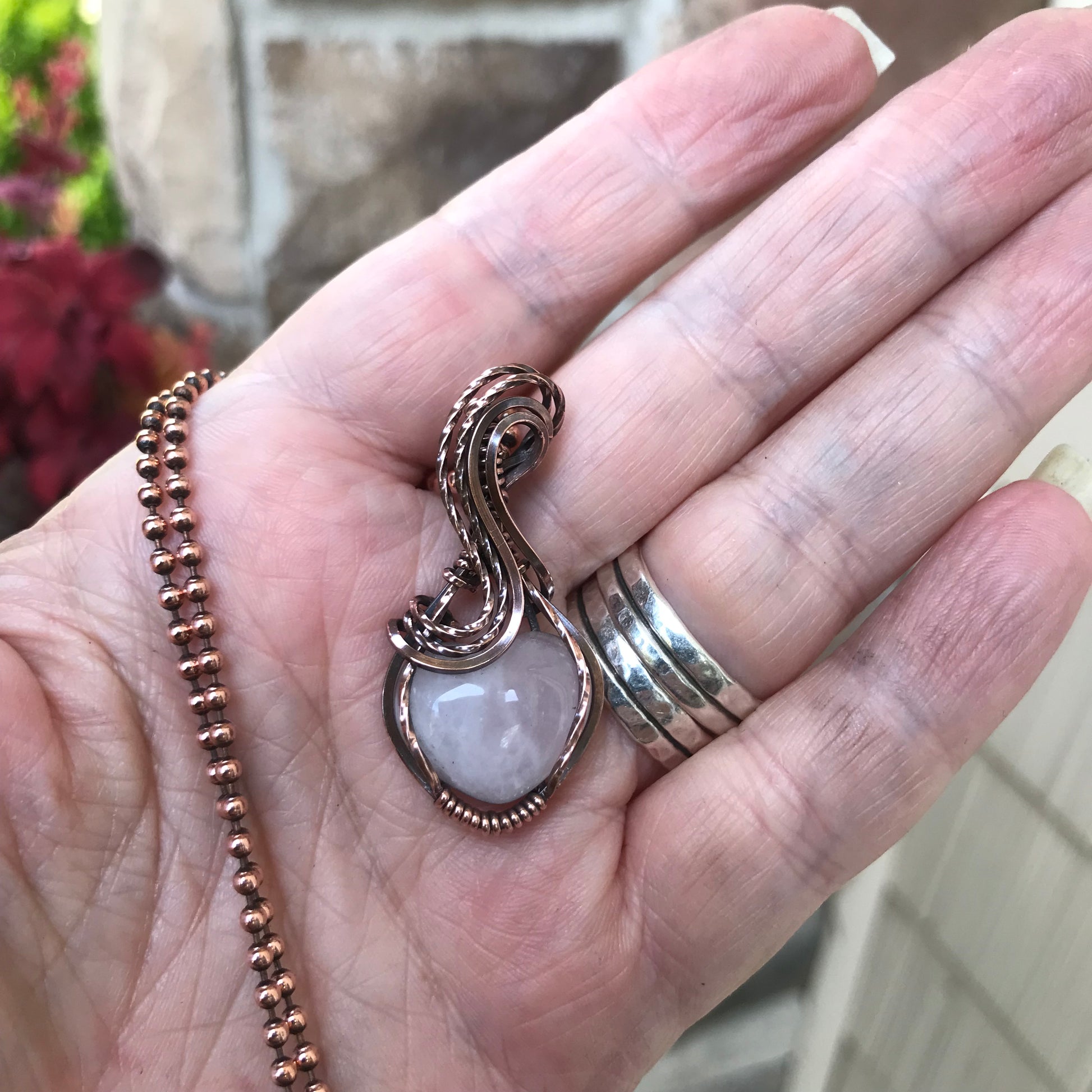 Rose Quartz Copper Heart Pendant