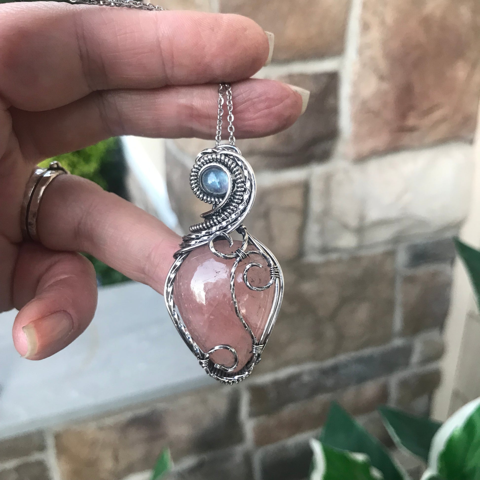 Morganite & Moonstone Silver Pendant