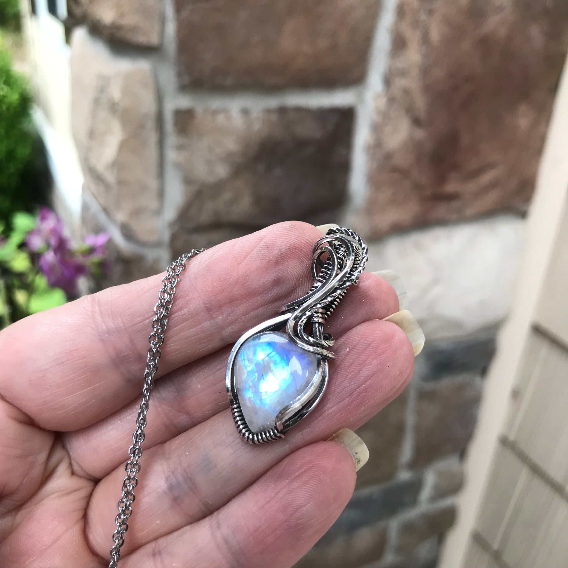 Rainbow Moonstone Sterling Silver Pendant