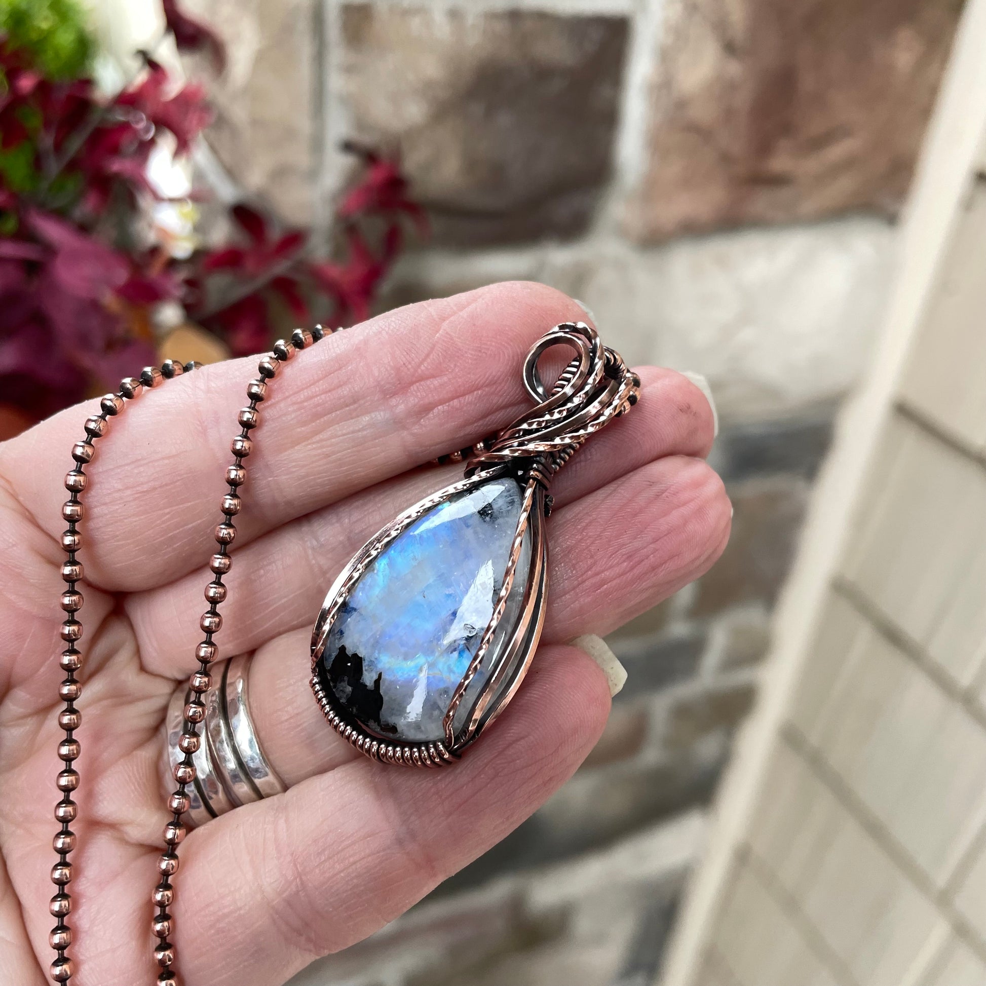 Moonstone with Black Tourmaline Copper Necklace