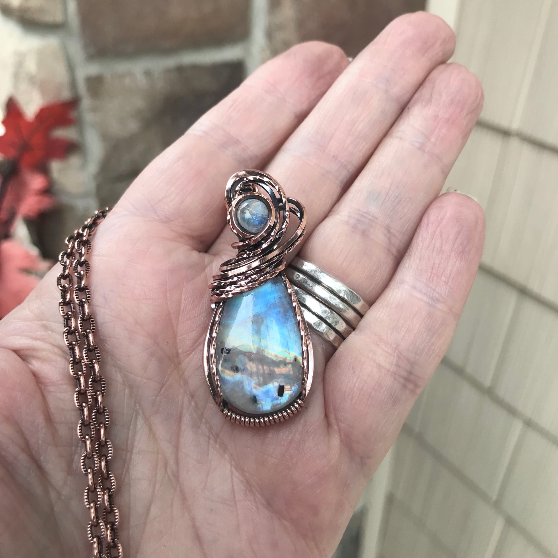 Rainbow Moonstone Copper Pendant