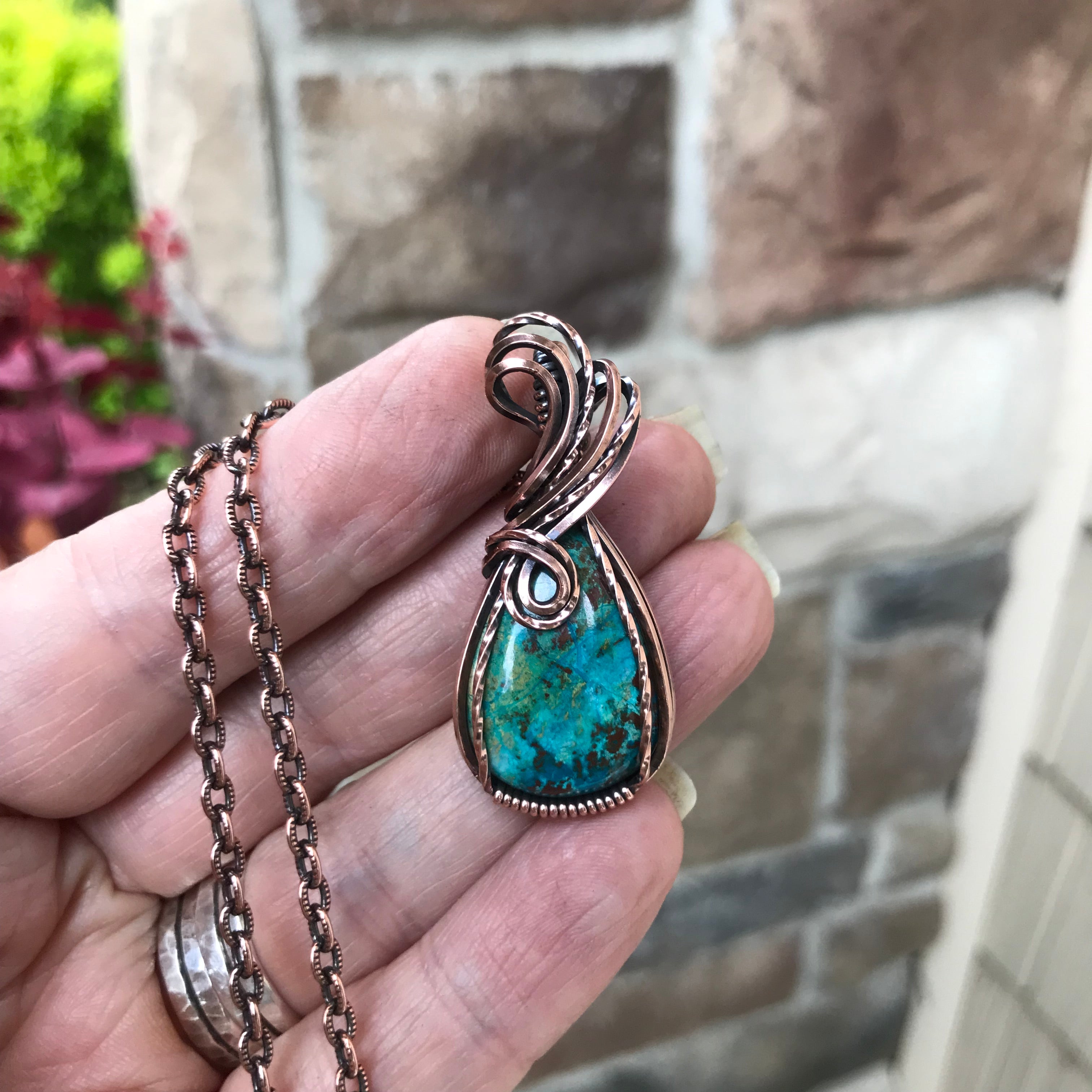 Chrysocolla Teardrop Copper Pendant