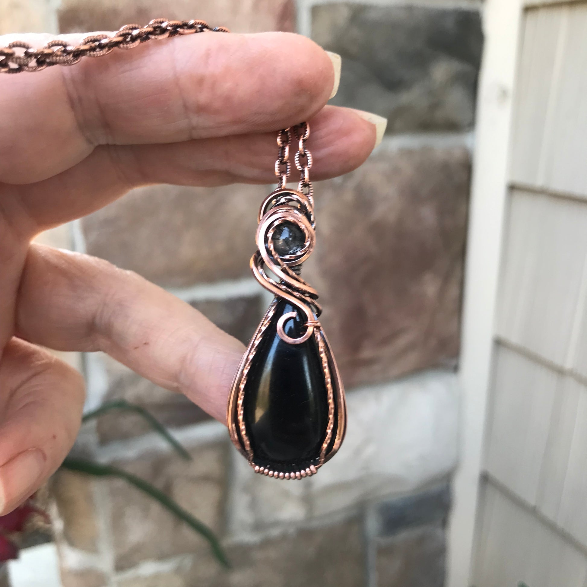 Black Onyx & Black Rutile Quartz Copper Necklace