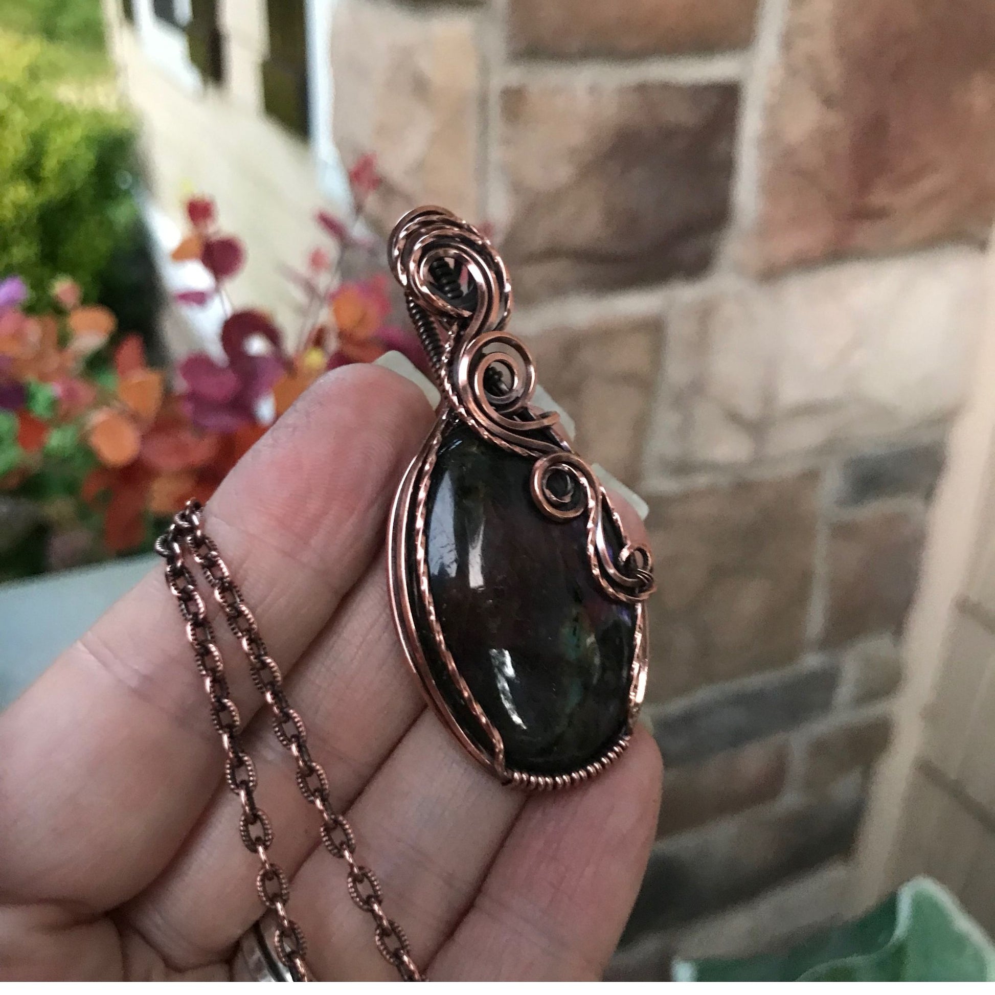 Maroon Purple Labradorite Copper Pendant