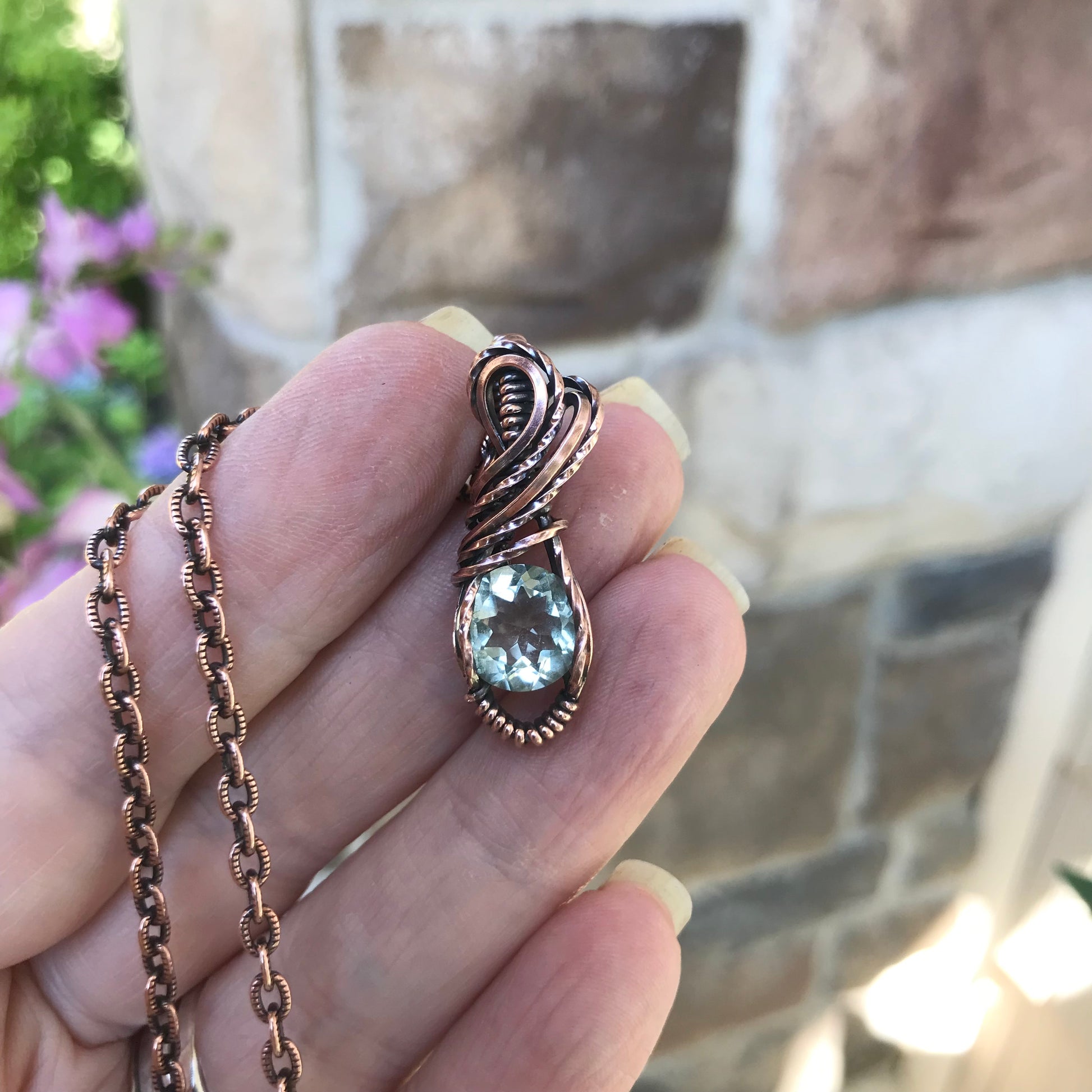 Faceted Prasiolite Mini Copper Pendant