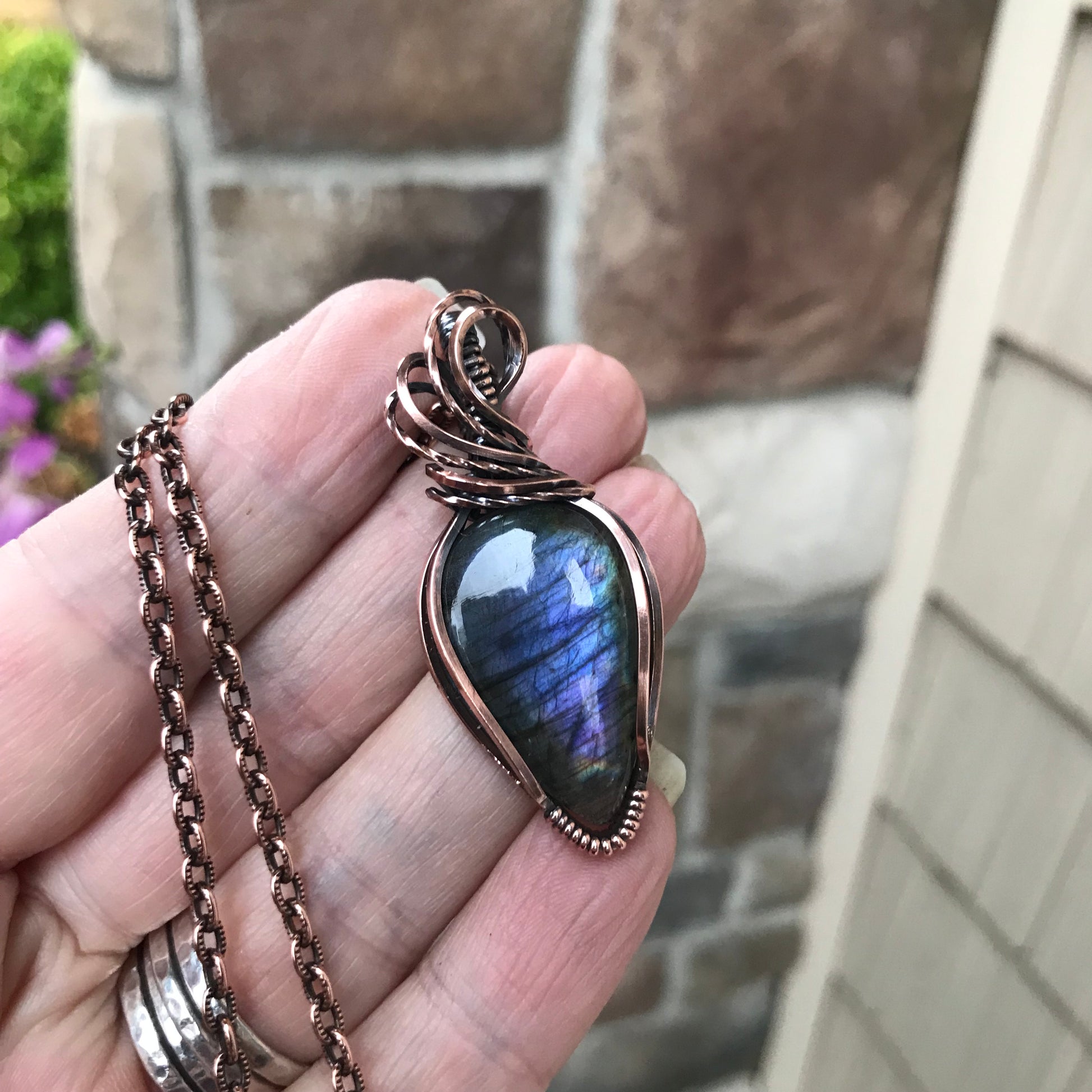 Purple Labradorite Teardrop Copper Necklace